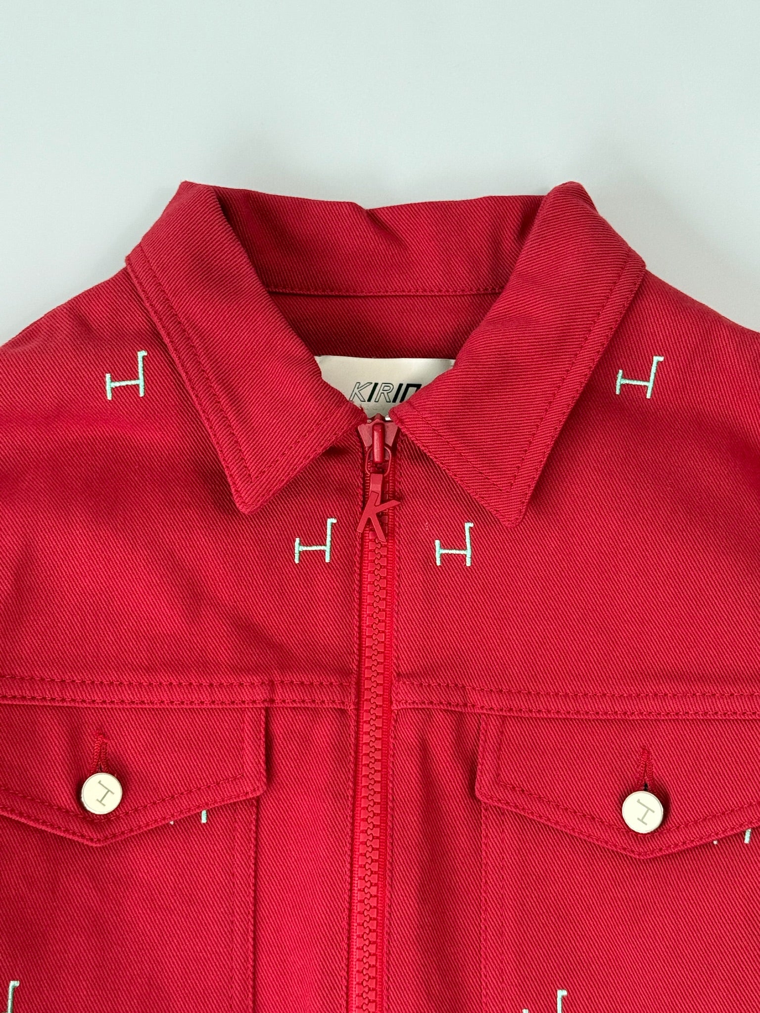 Giacca Worker Crop Rossa Con Ricamo Giraffe