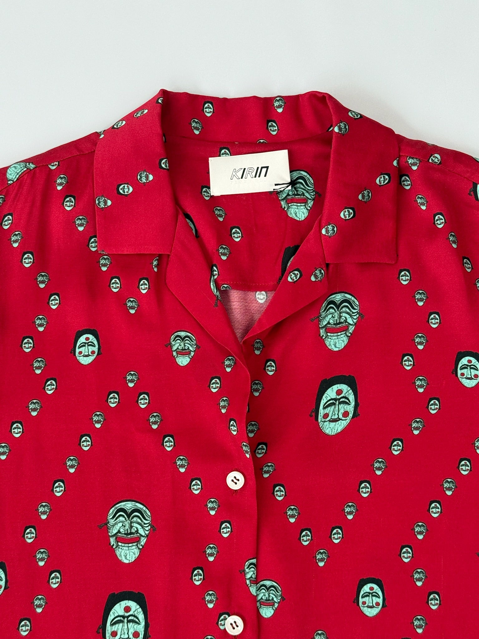 Camicia Bowling Rossa Con Stampa All Over Masks Verde Menta