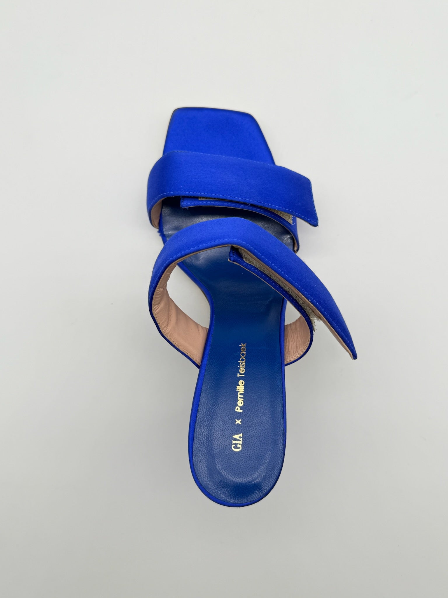 Sandalo Blu In Raso Con Doppia Fascia