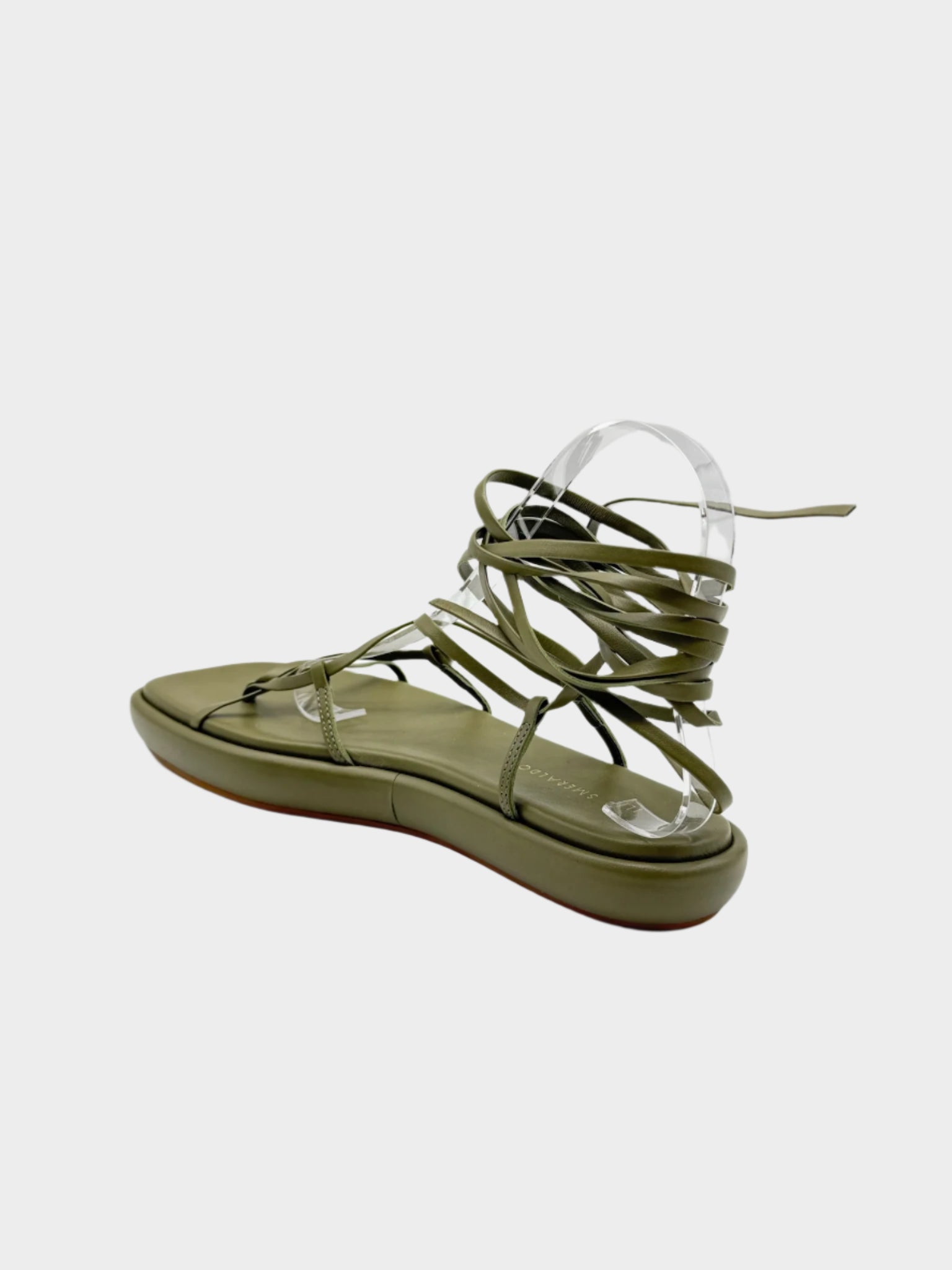 Sandali Flat Verdi In Pelle Con Lacci