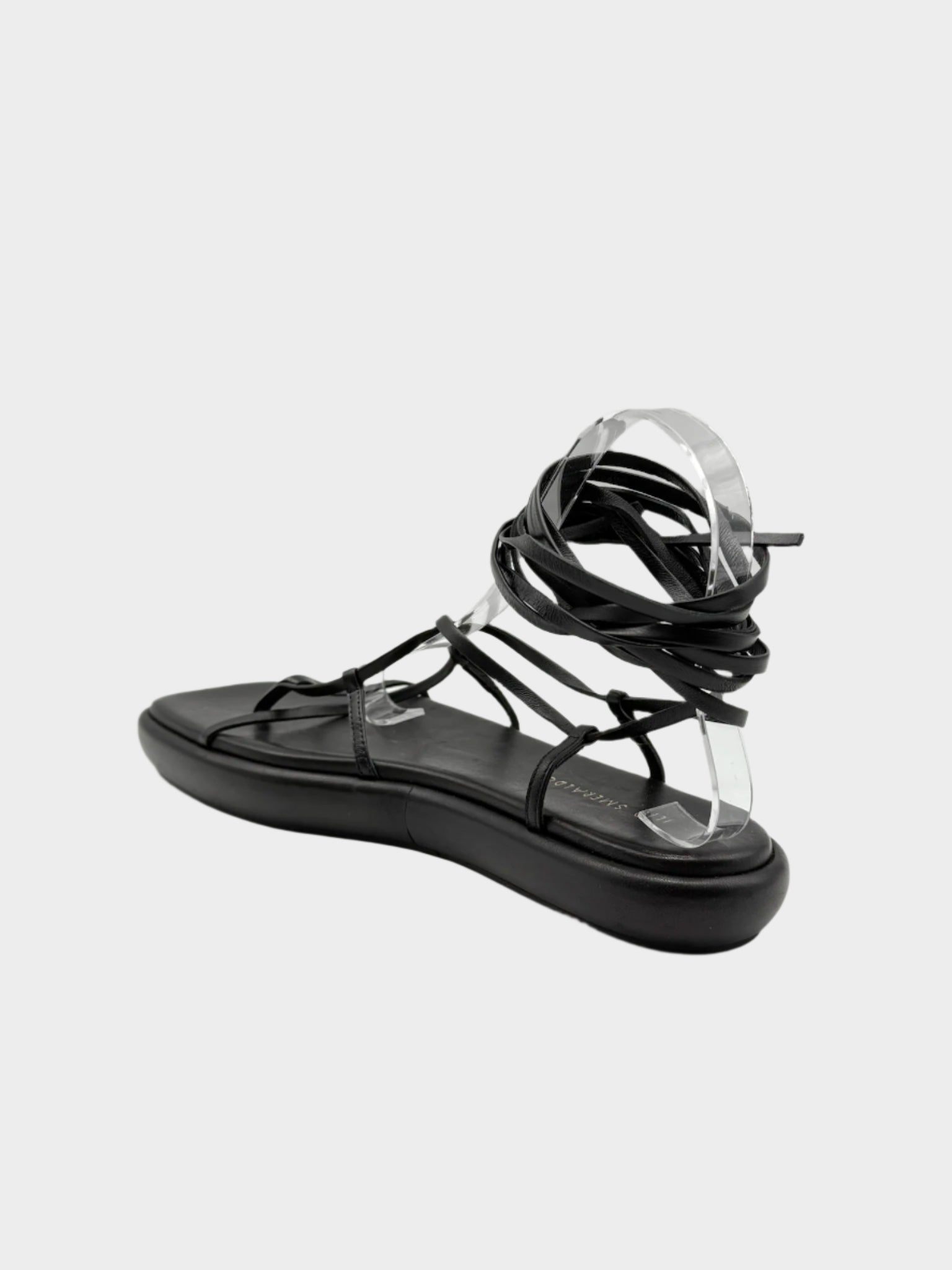 Sandali Flat Neri In Pelle Con Lacci