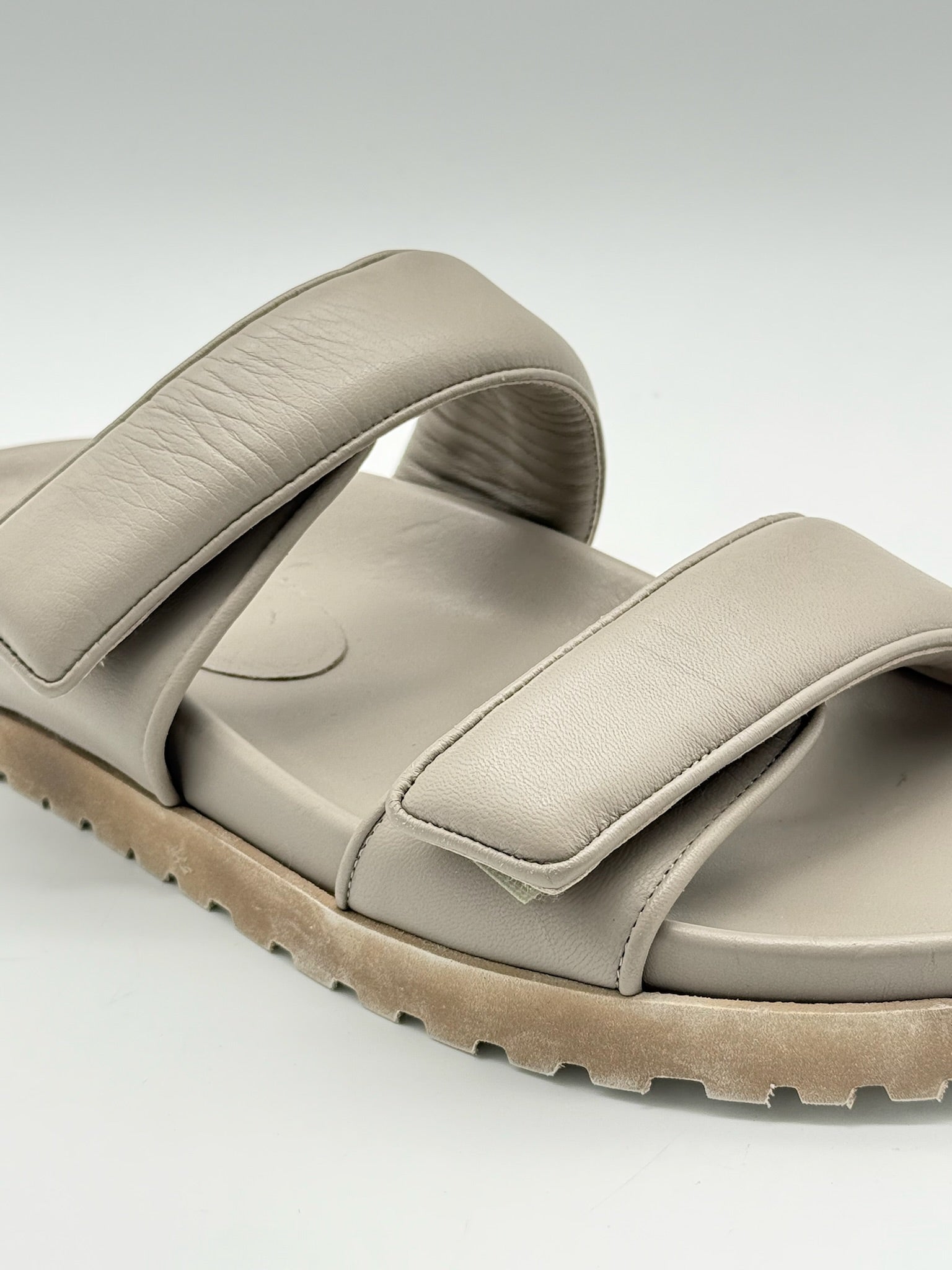 Grey Leather Sandals With Double Strap