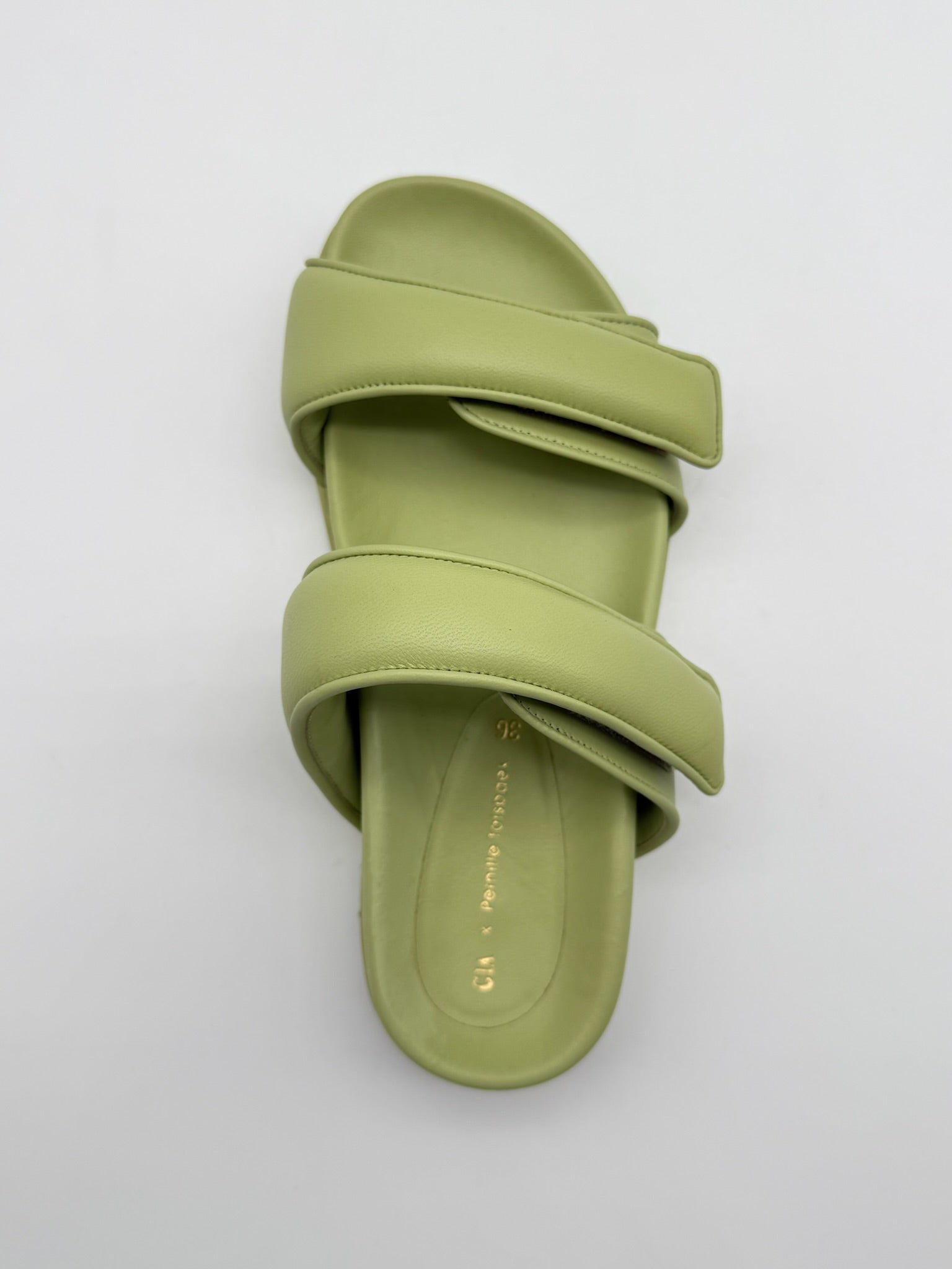 Green Leather Sandals With Double Strap