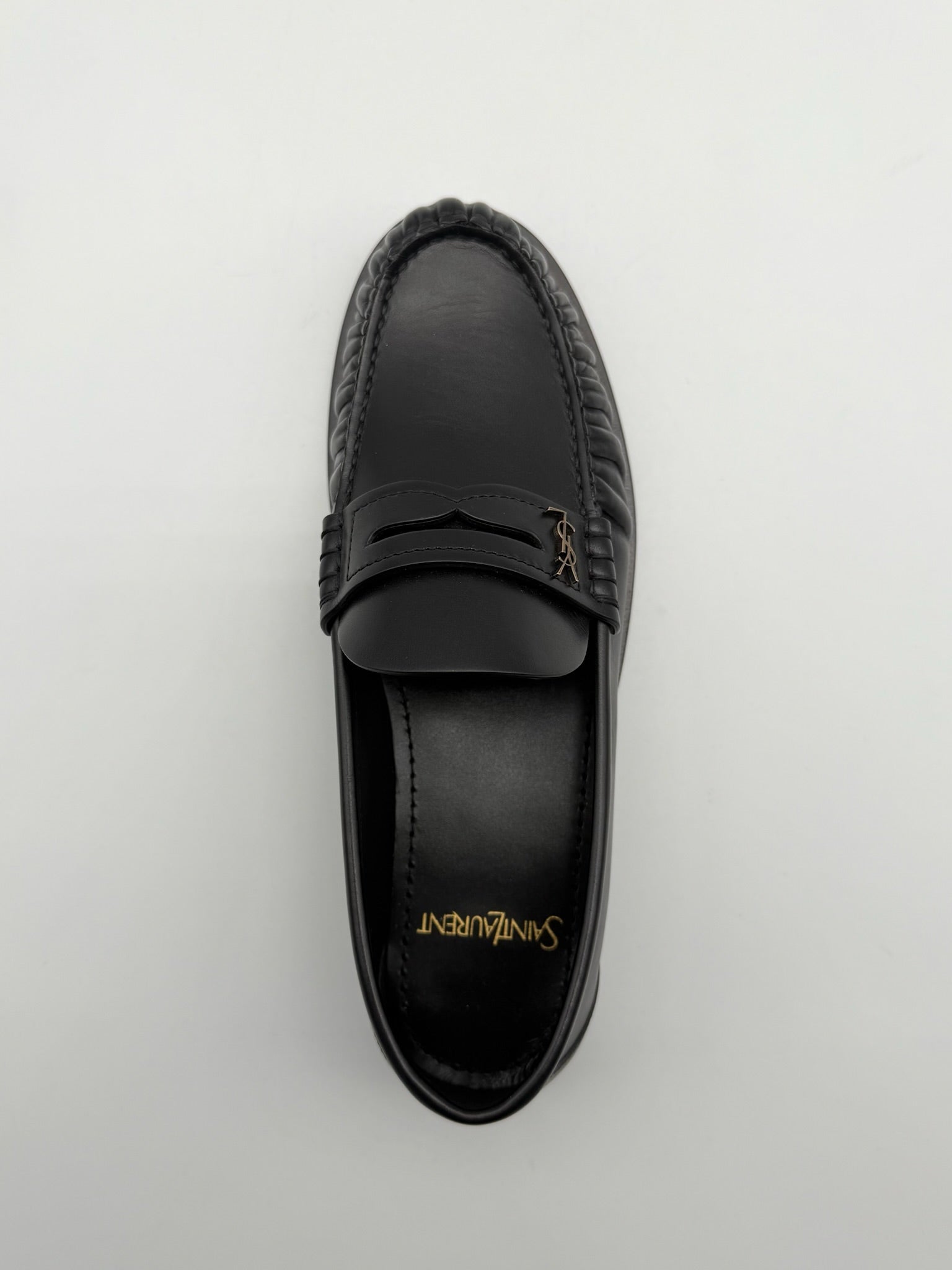 Mocassini Neri In Pelle Con Logo YSL