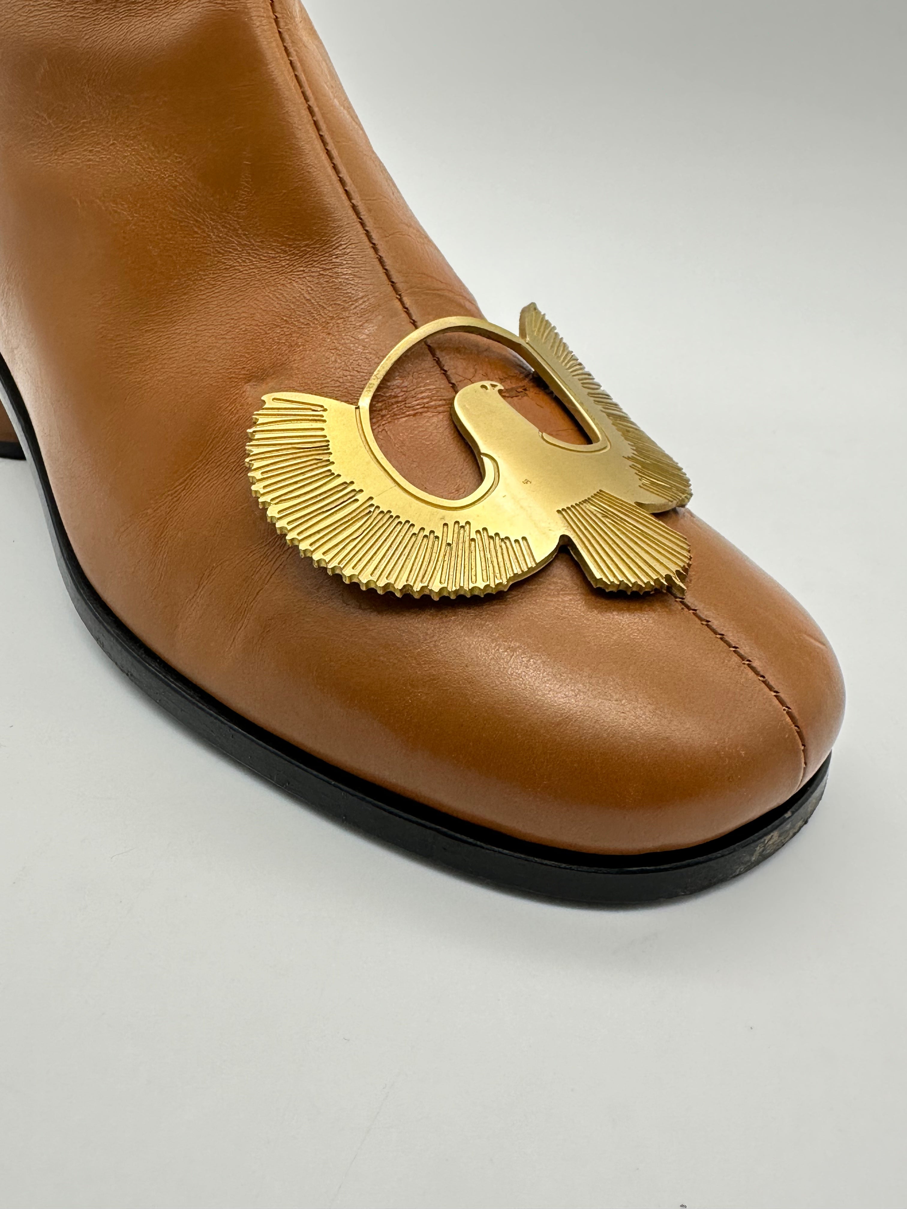 Leather Ankle Boots With Brooch