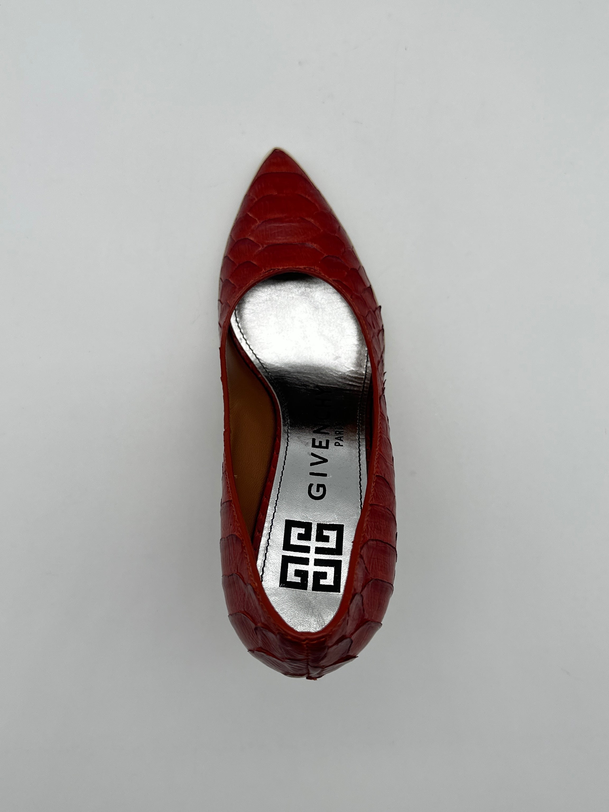 Décolleté Rossa In Pelle Effetto Pitone Con Tacco Geometrico Bianco