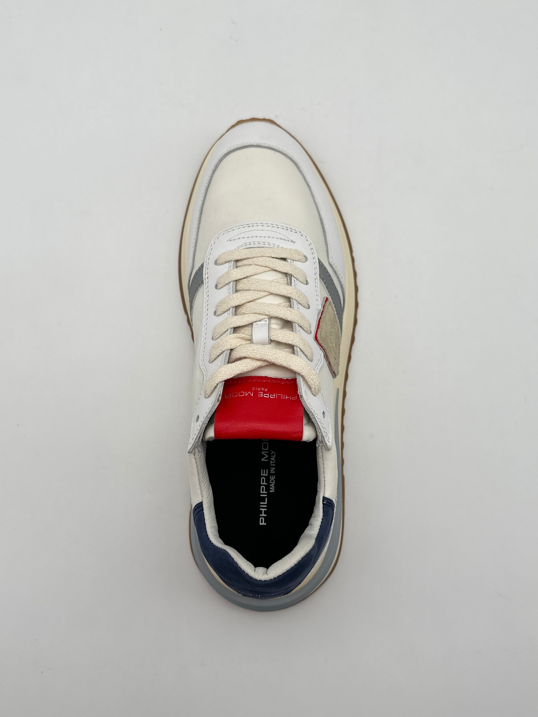 Tropez 2.1 Low Mondial In Pelle Bianca Blu Rossa