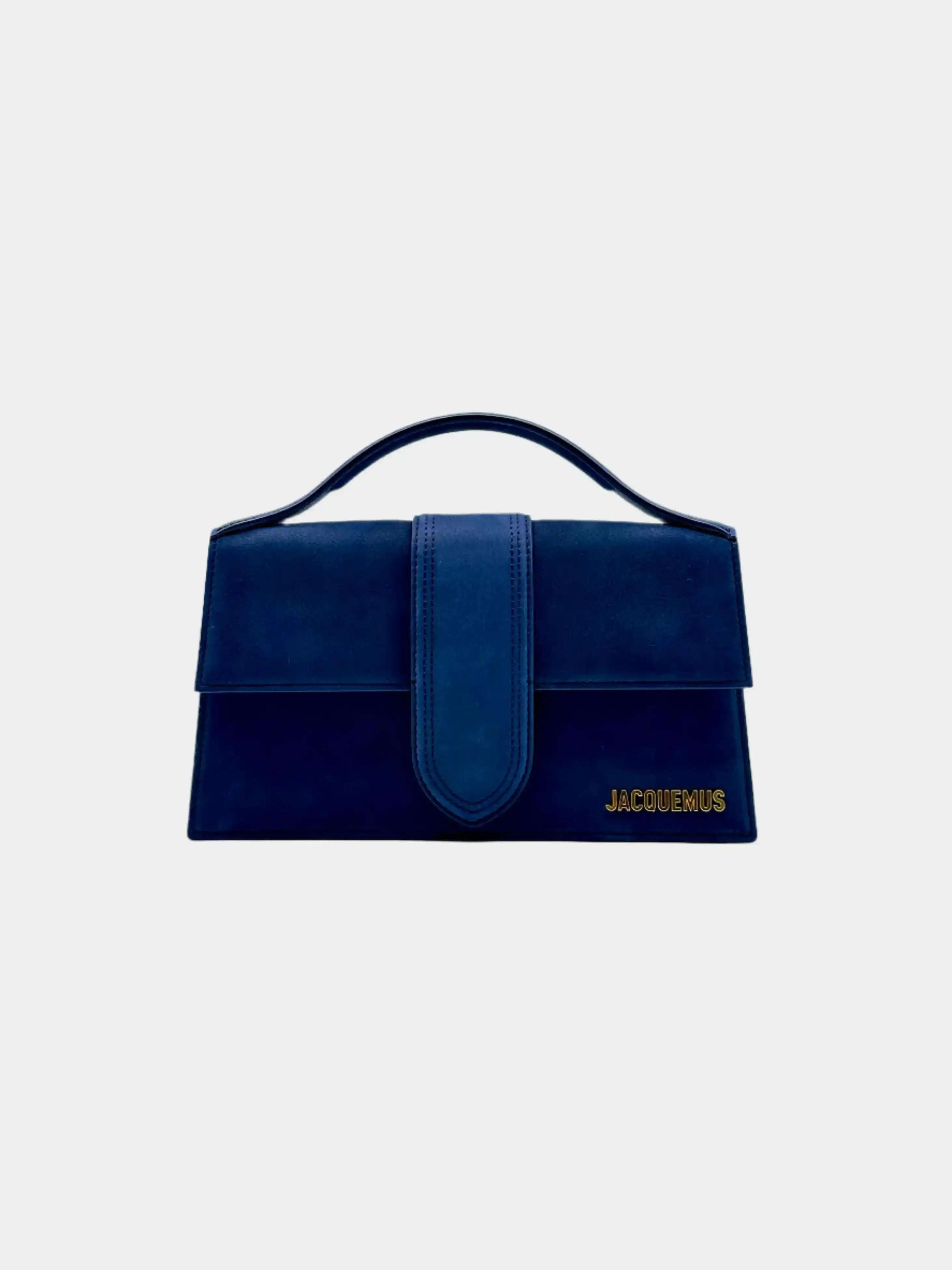 jacquemus le grand bambino, borsa suede navy, borse donna jacquemus, borsa blu scamosciata, accessori moda 2025
