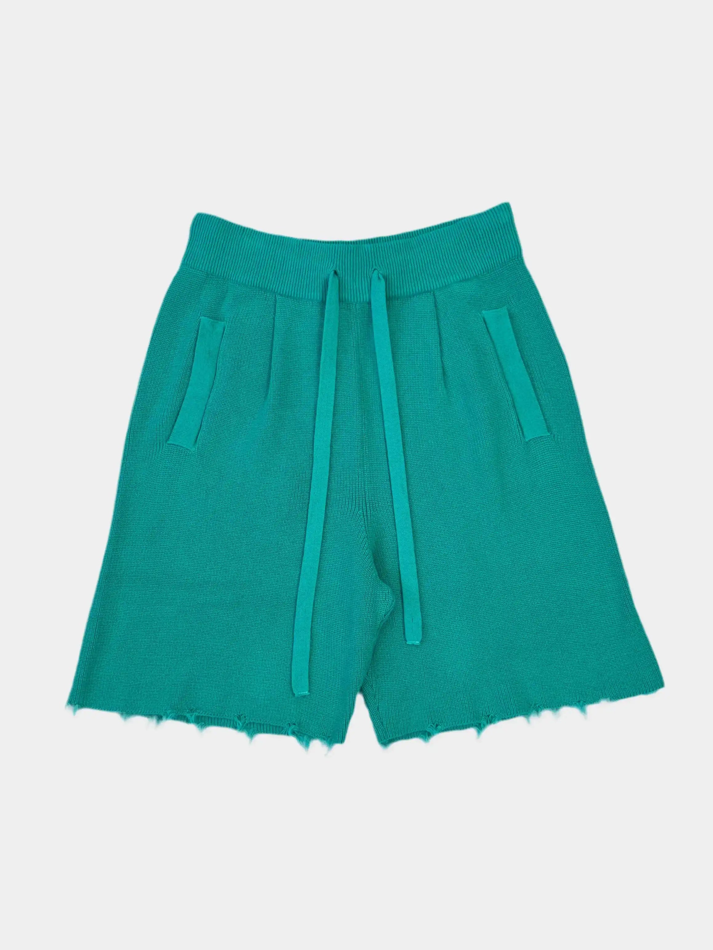 Laneus, shorts verde acqua, pantaloncini cotone, pantaloni corti uomo, stile casual, orlo sfilacciato, maglia estiva