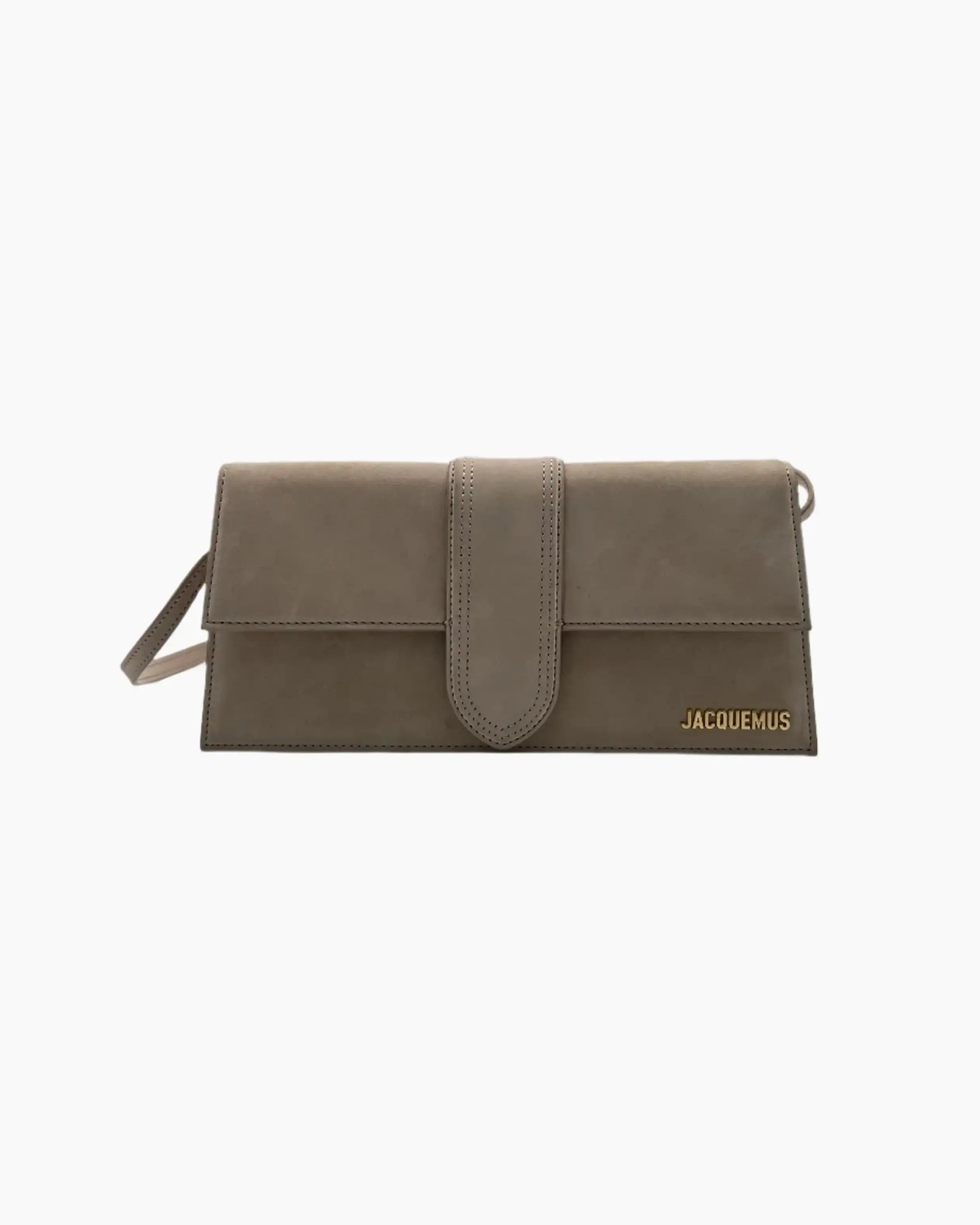 Borsa Jacquemus Le Bambino Long beige in pelle scamosciata vista frontale