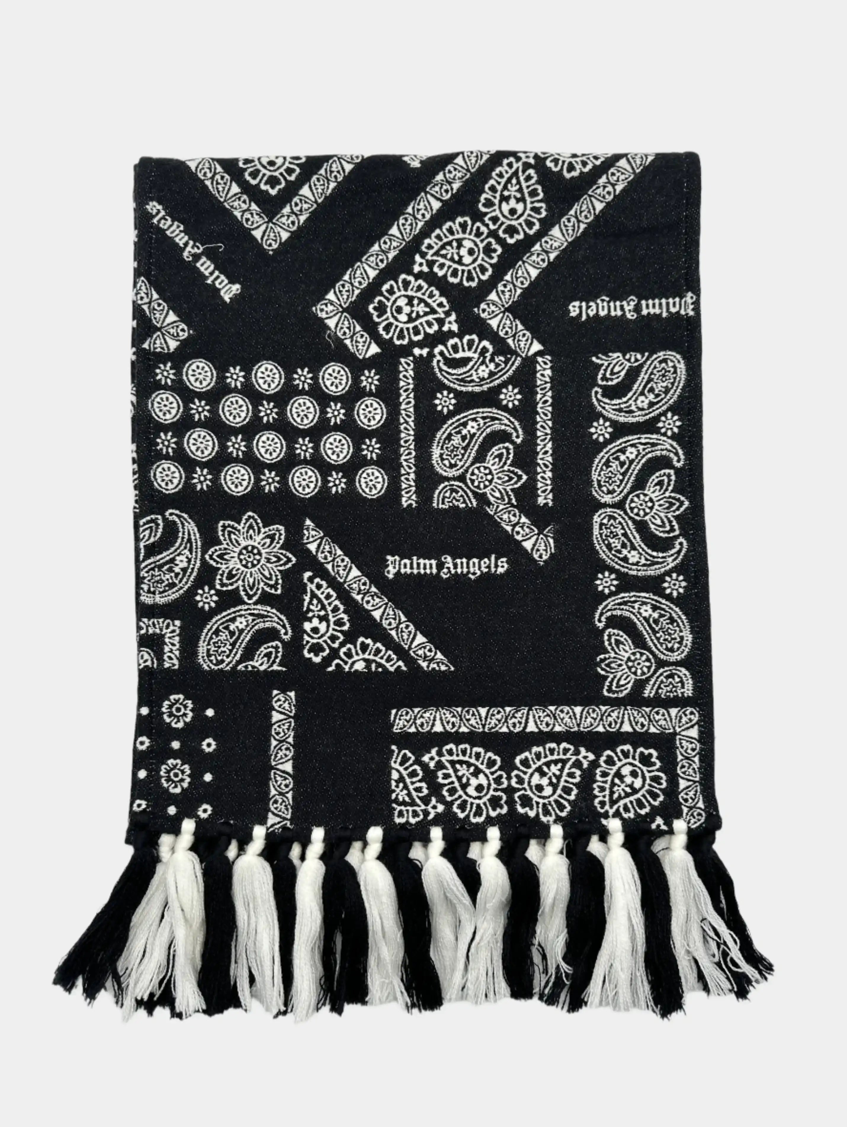 Sciarpa in maglia con motivo bandana all-over, double face e bordi sfrangiati, 180 x 32 cm.
