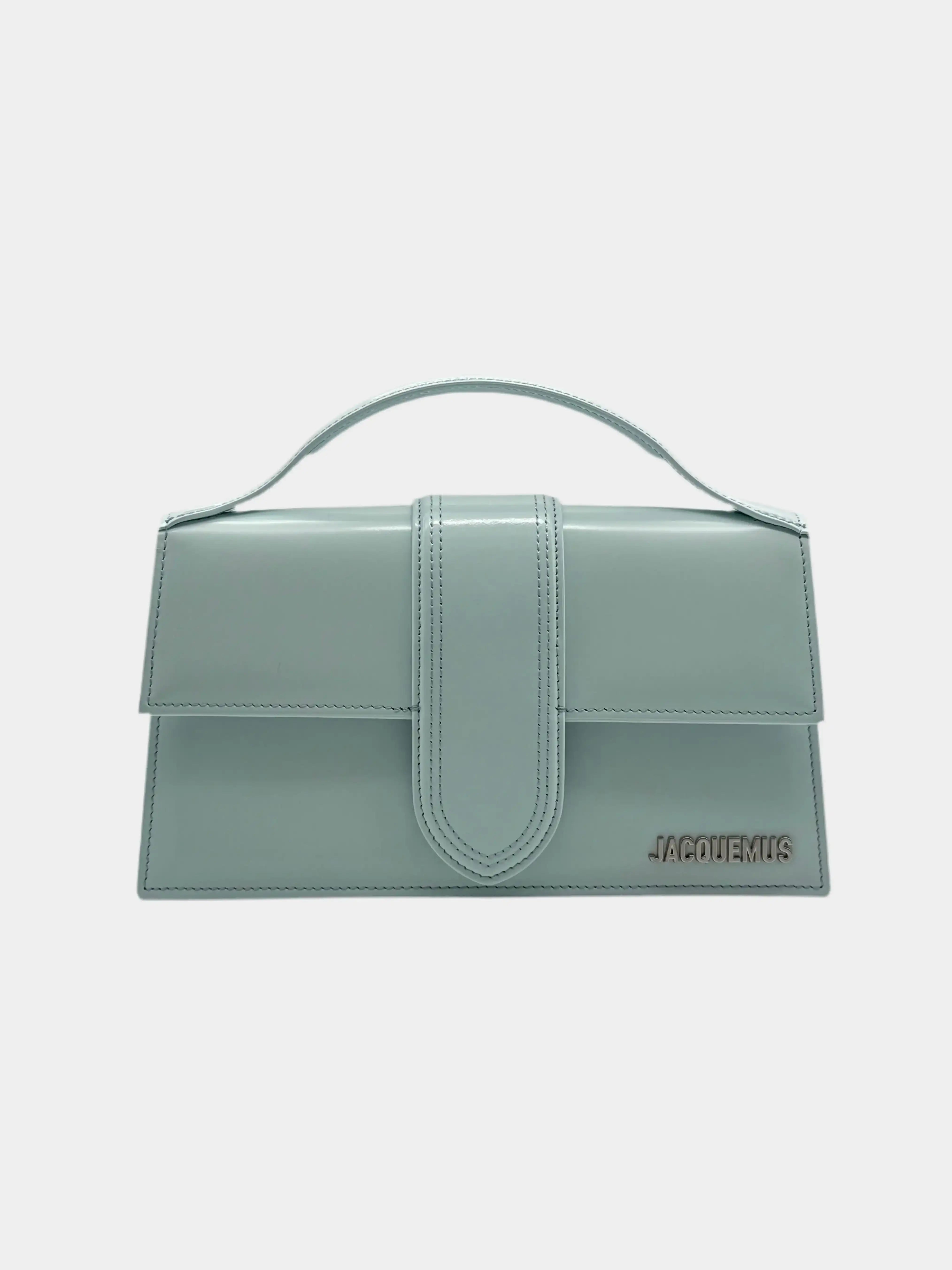 Borsa Jacquemus Le Grand Bambino in pelle liscia azzurra vista frontale
