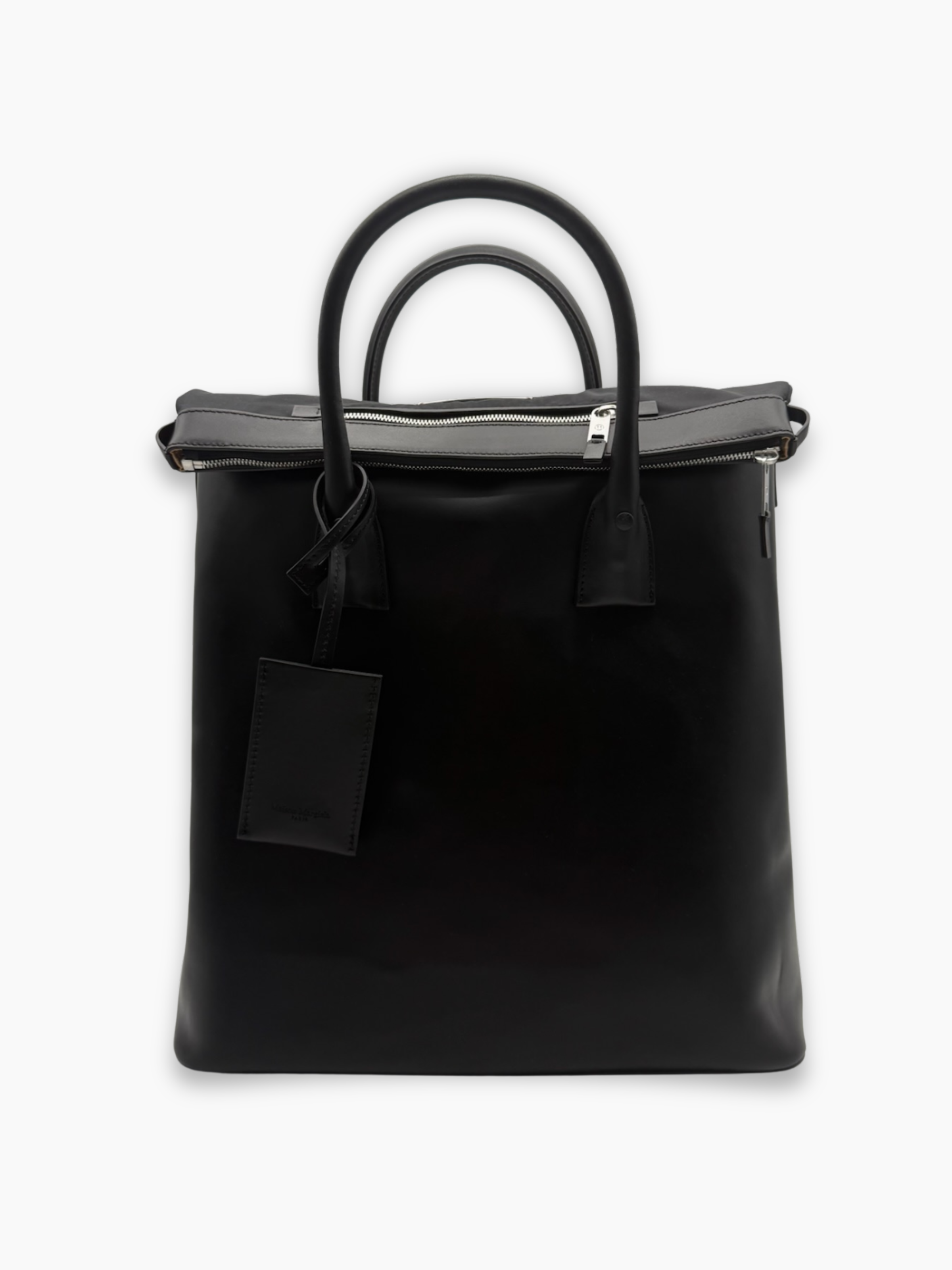 Borsa nera Maison Margiela in pelle liscia vista frontale