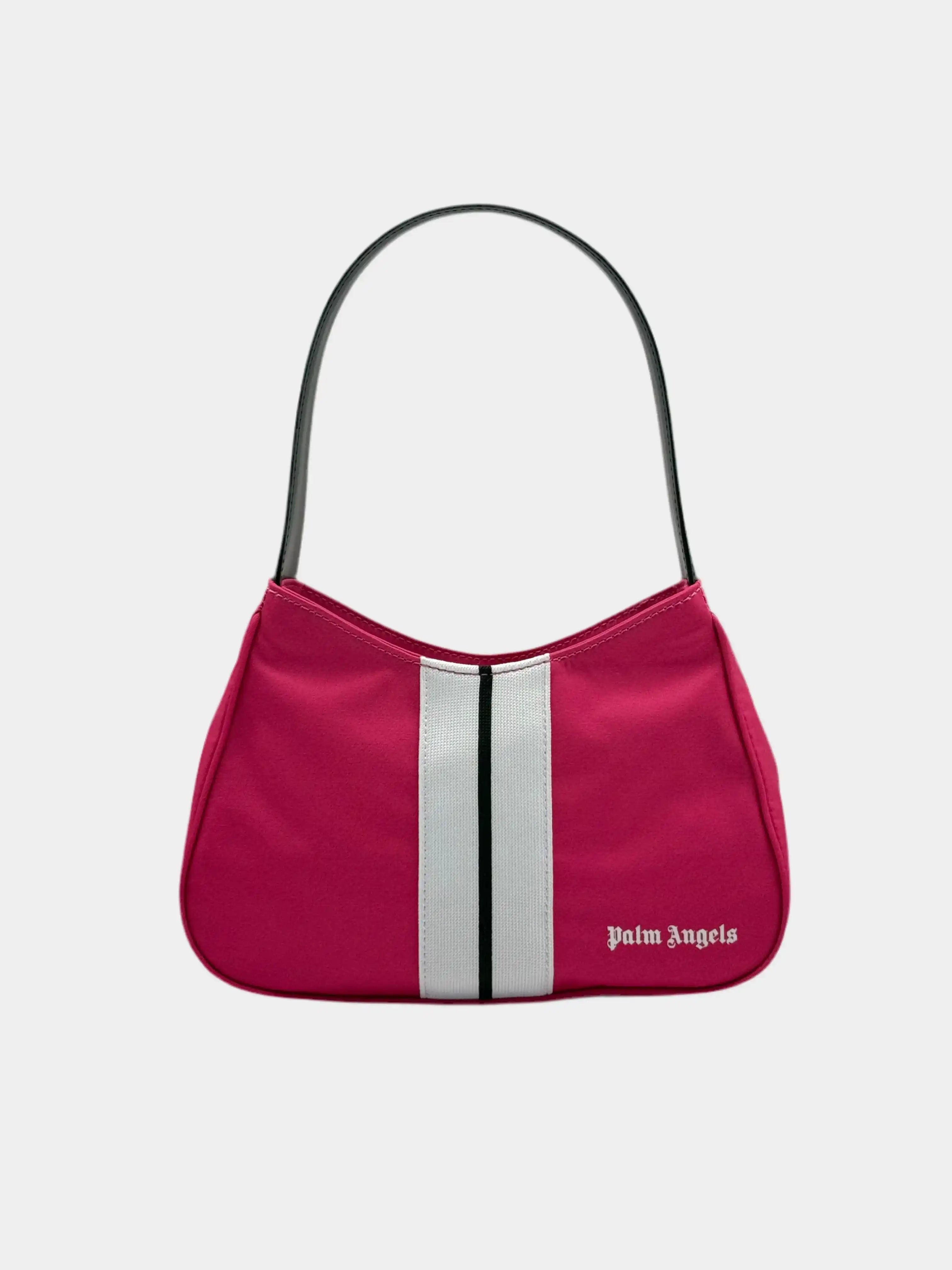 Borsa Palm Angels rosa con fascia bianca e nera e manico rigido nera vista frontale
