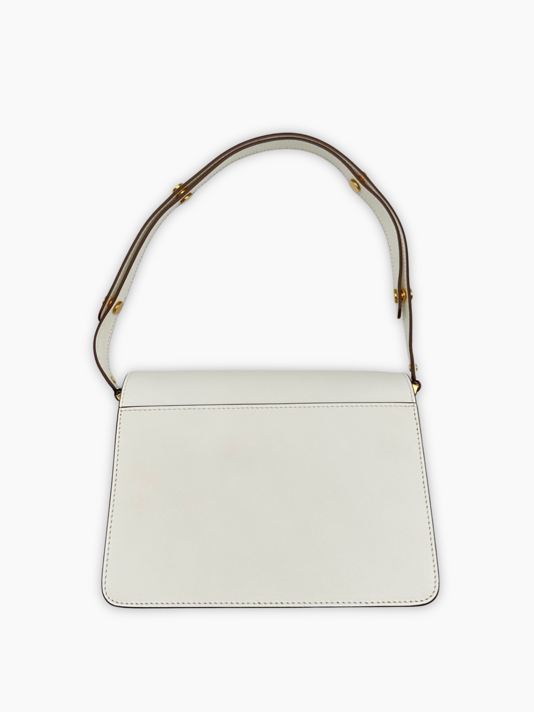 Borsa Trunk in pelle Saffiano panna vista laterale