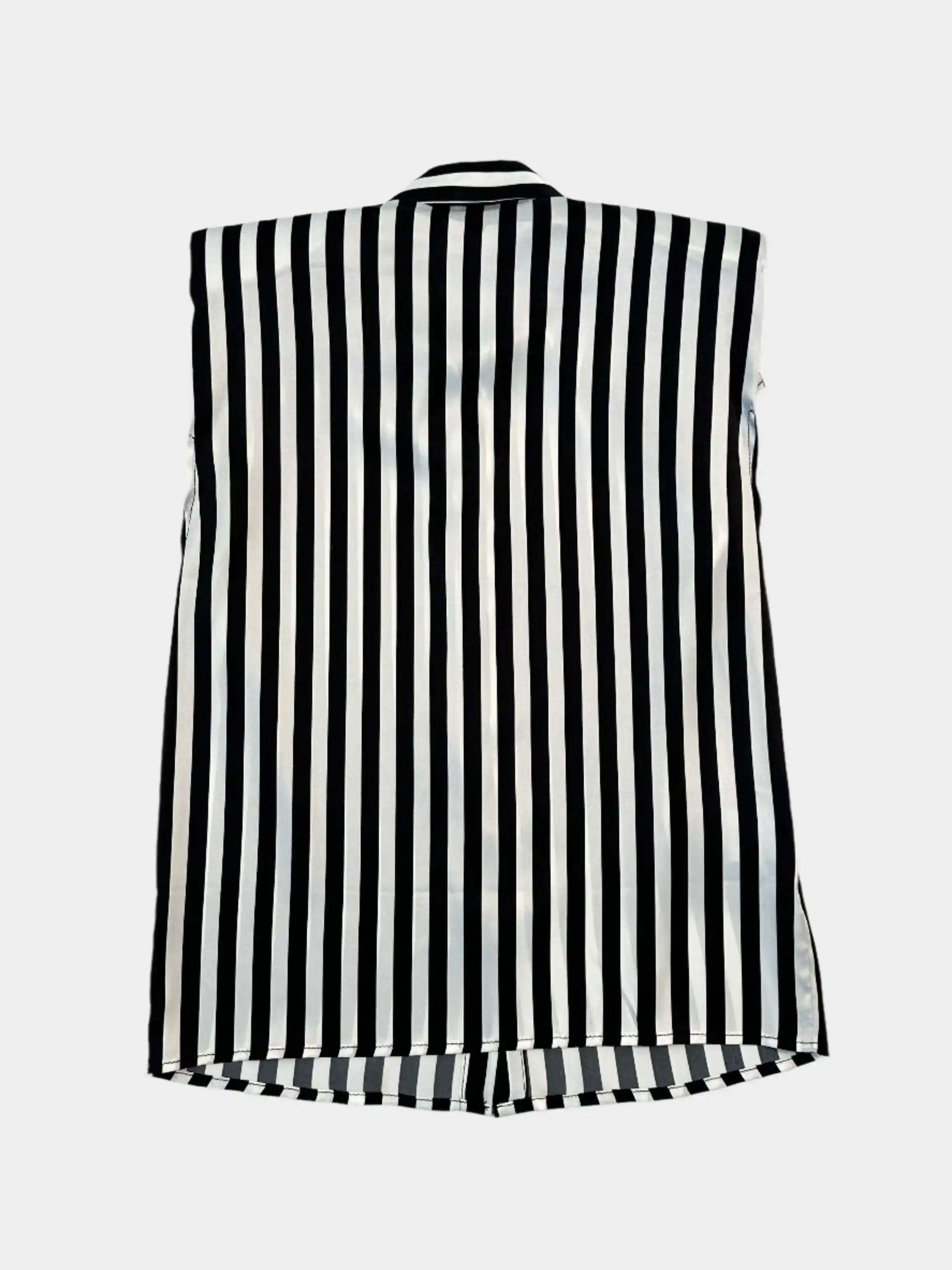 Sleeveless Shirt With Vertical Stripes And Padded Shoulders