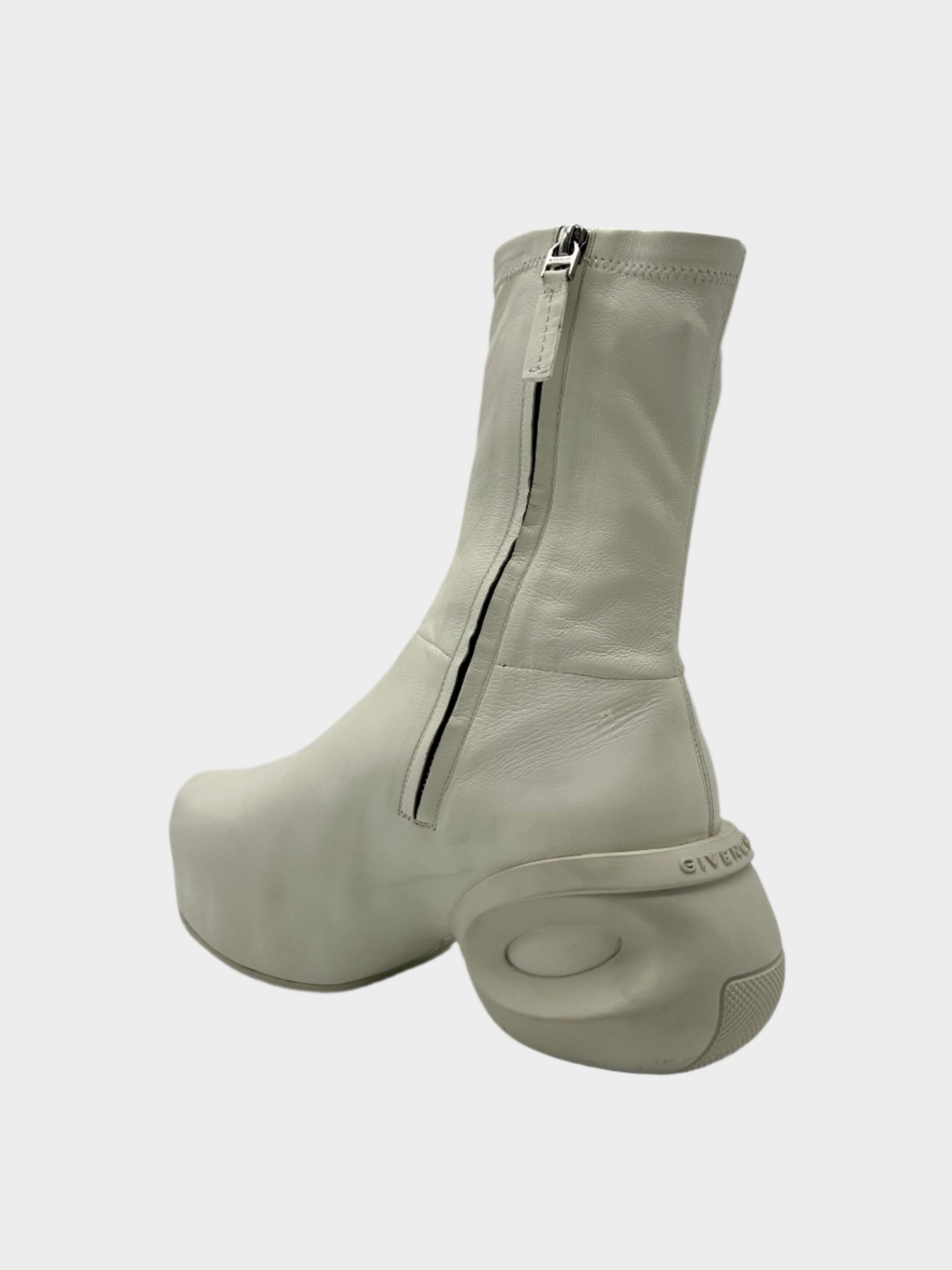 Clog Ankle Boots In Pelle Avorio Con Suola Scultorea
