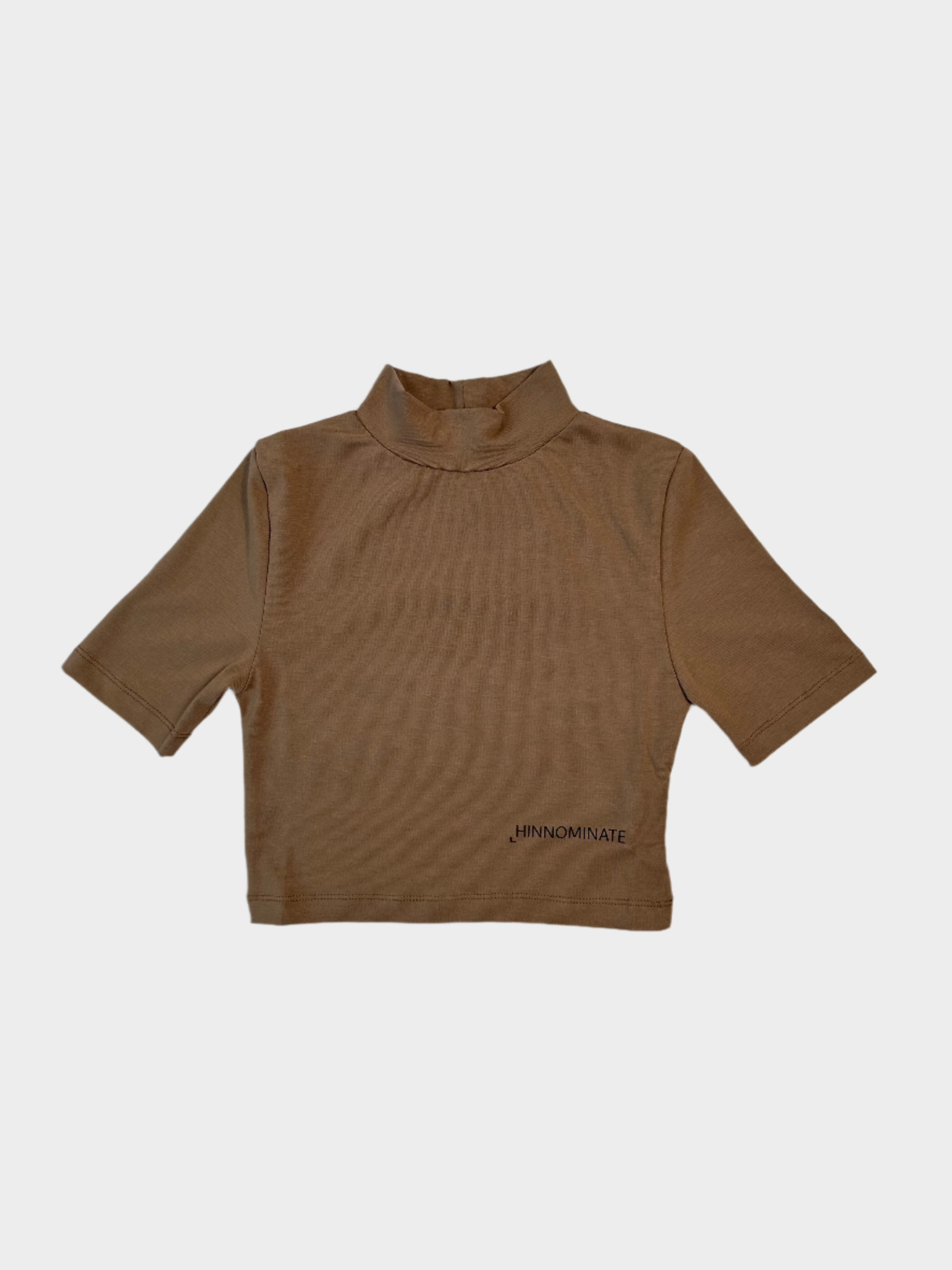 crop top tortora, top a lupetto, top a mezza manica, top bielastico donna, top corto aderente