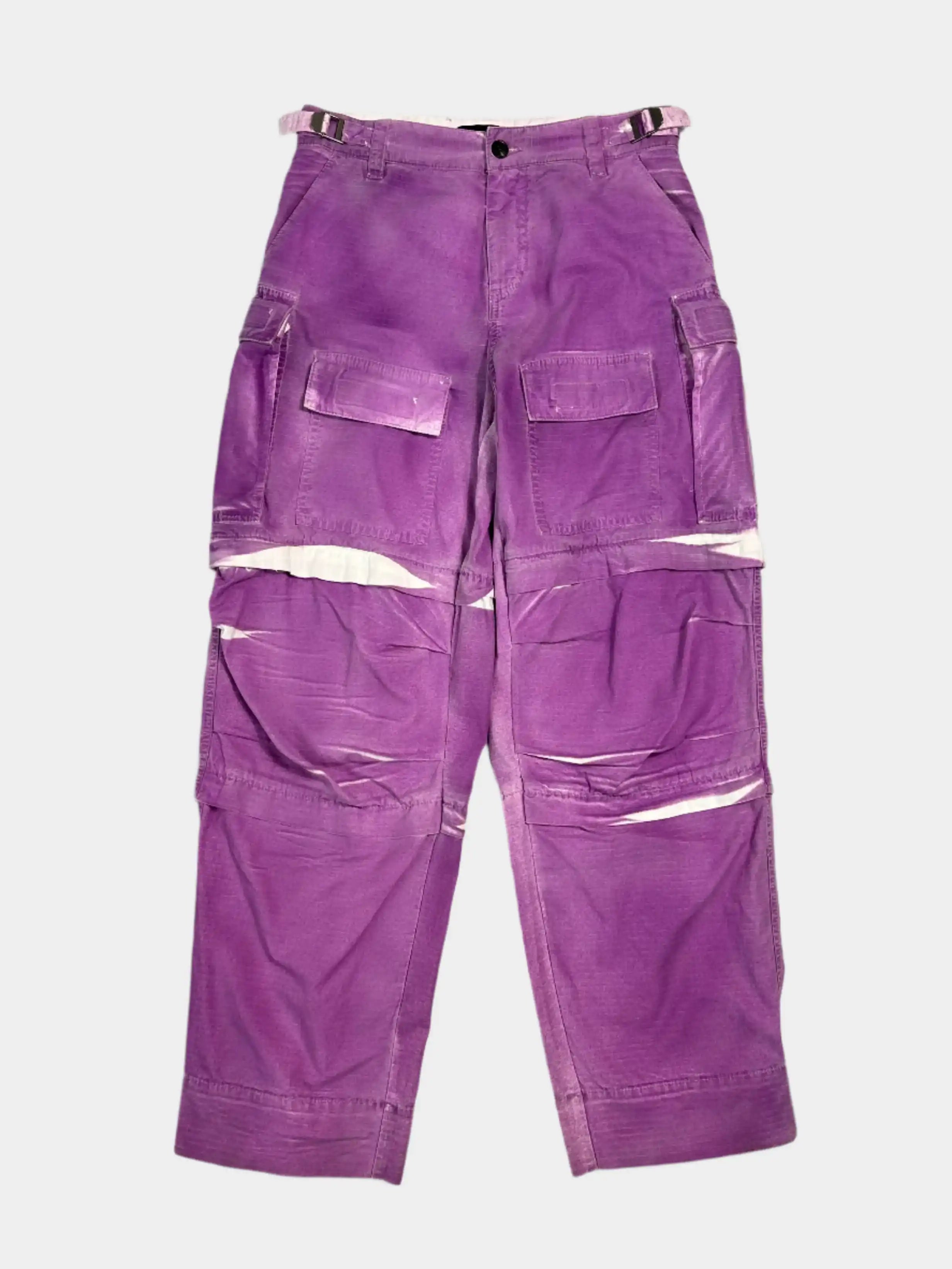 pantaloni cargo viola, cargo con zip, pantaloni DARKPARK, streetwear uomo, pantaloni con zip regolabile, pantaloni utility moda