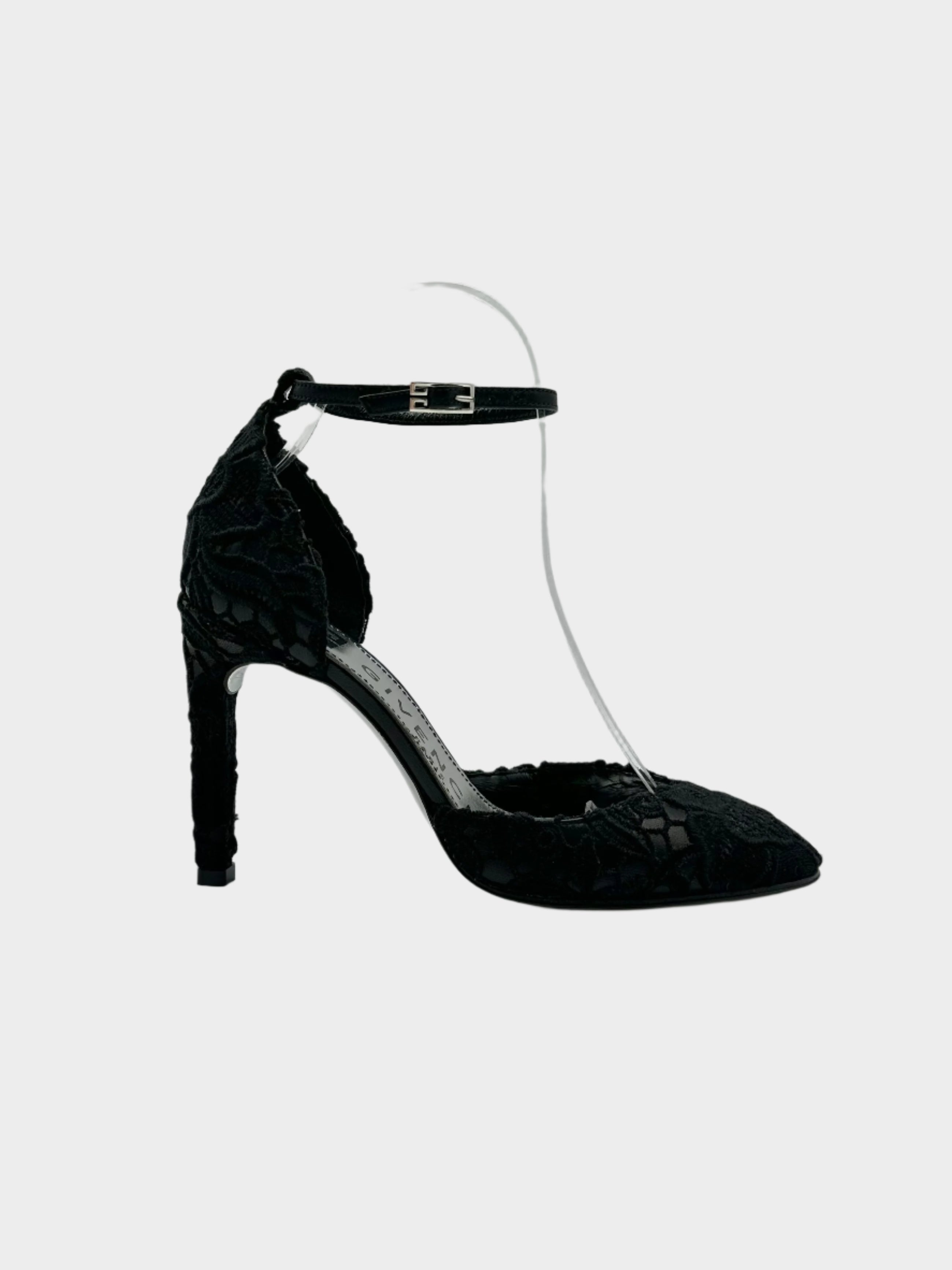 décolleté pizzo nero Givenchy, scarpe eleganti nere, scarpa da sera, scarpe con cinturino, décolleté con tacco alto, scarpe nere in pizzo