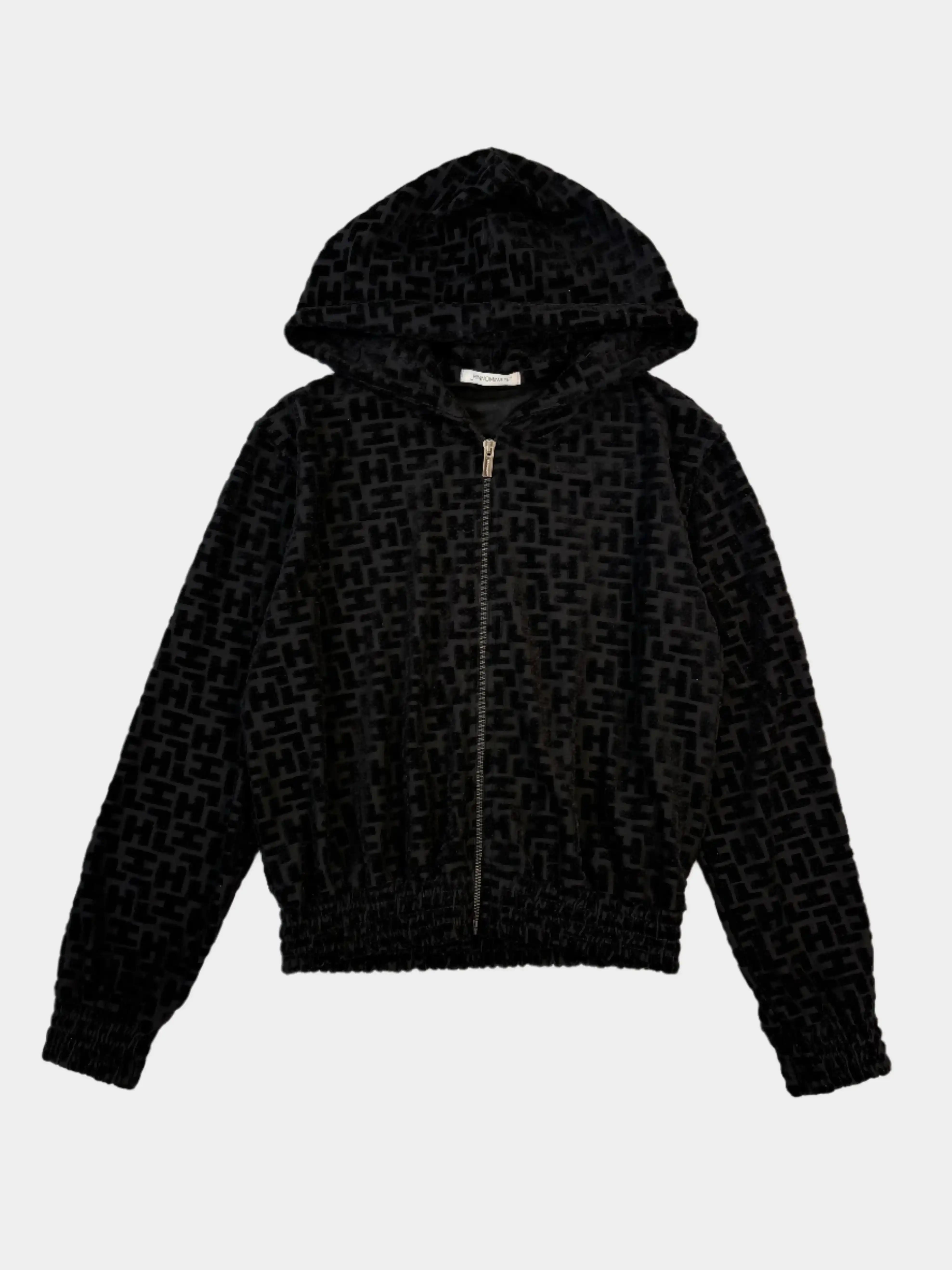 Felpa Hinnominate in velluto nero con zip e cappuccio fronte