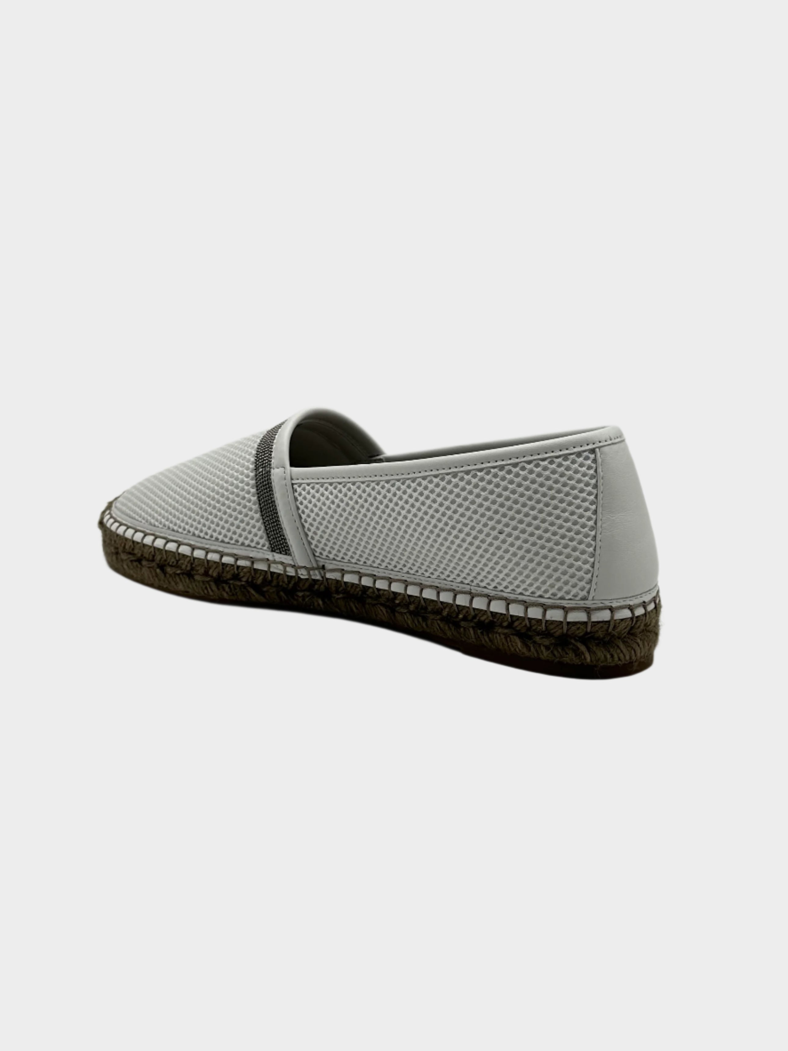 White Espadrilles In Technical Mesh With Metallic Bead Detail
