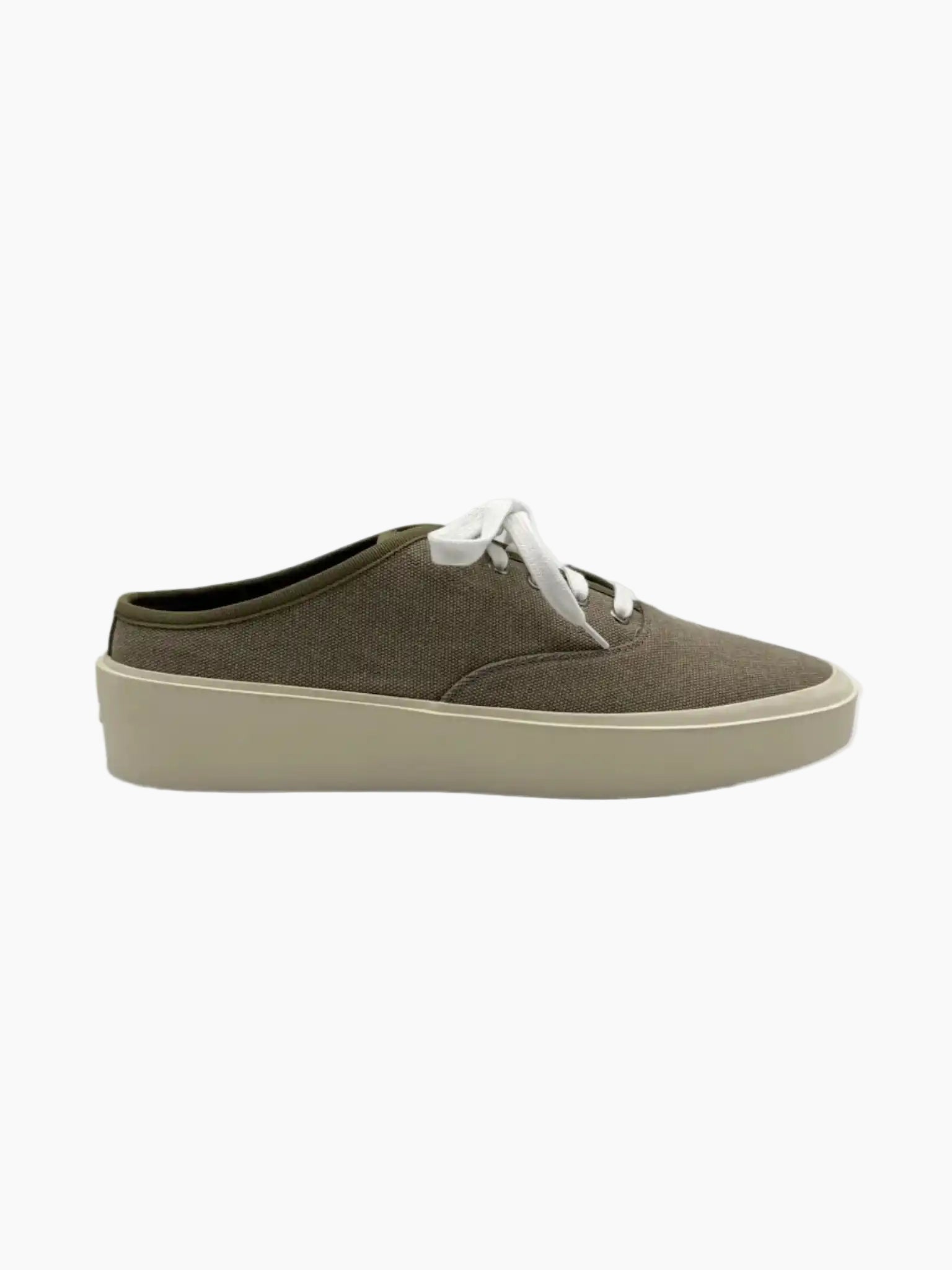 Vista laterale delle sneakers Fear of God color taupe in canvas