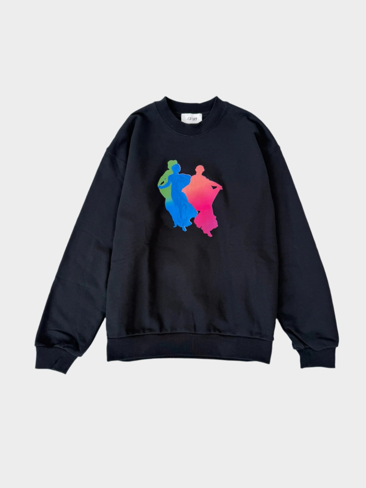 Felpa nera in cotone con stampa grafica multicolor vista frontale