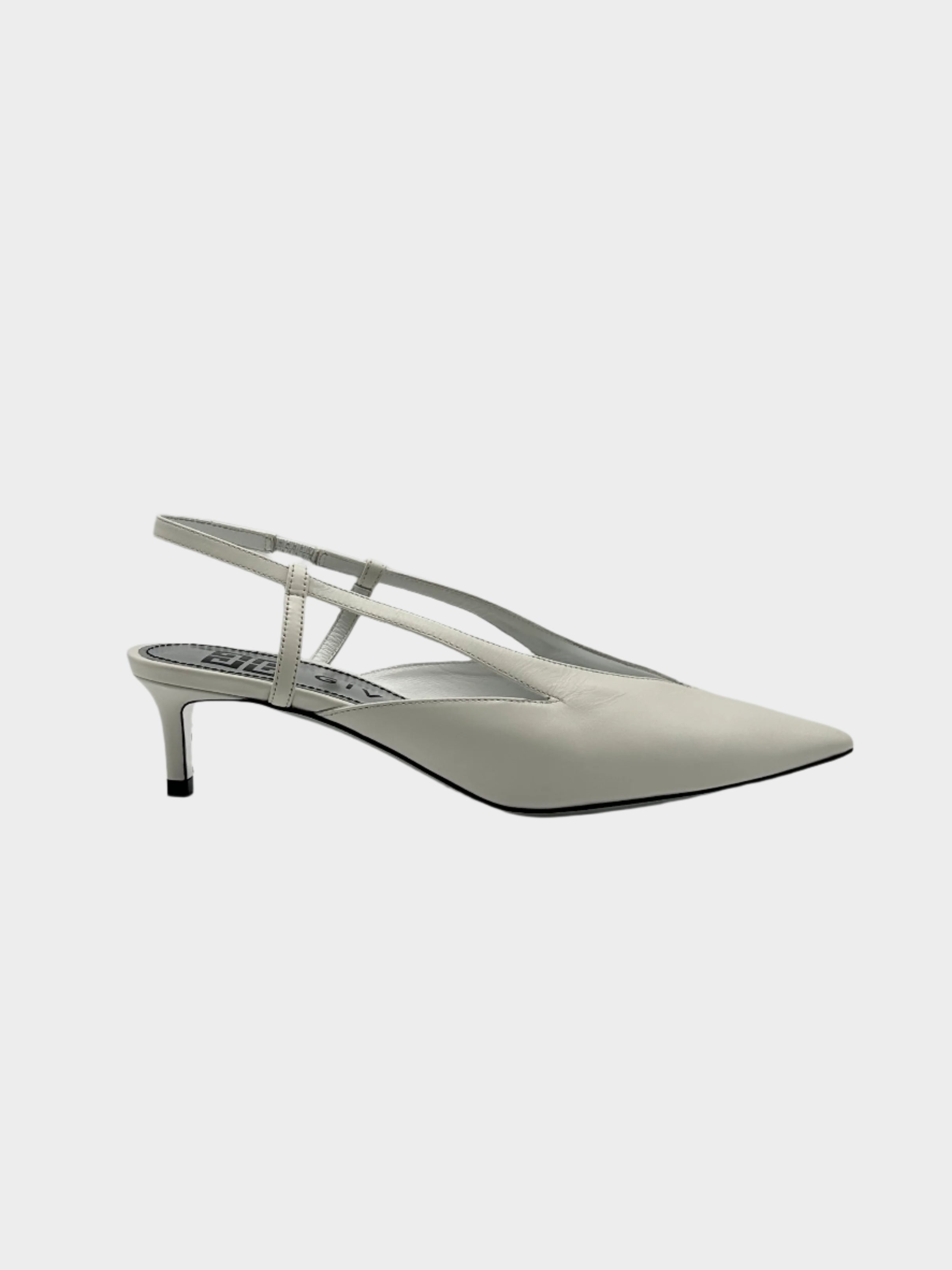 décolleté bianco Givenchy, scarpa slingback pelle, décolleté punta affusolata, tacco basso elegante, scarpe donna pelle bianca