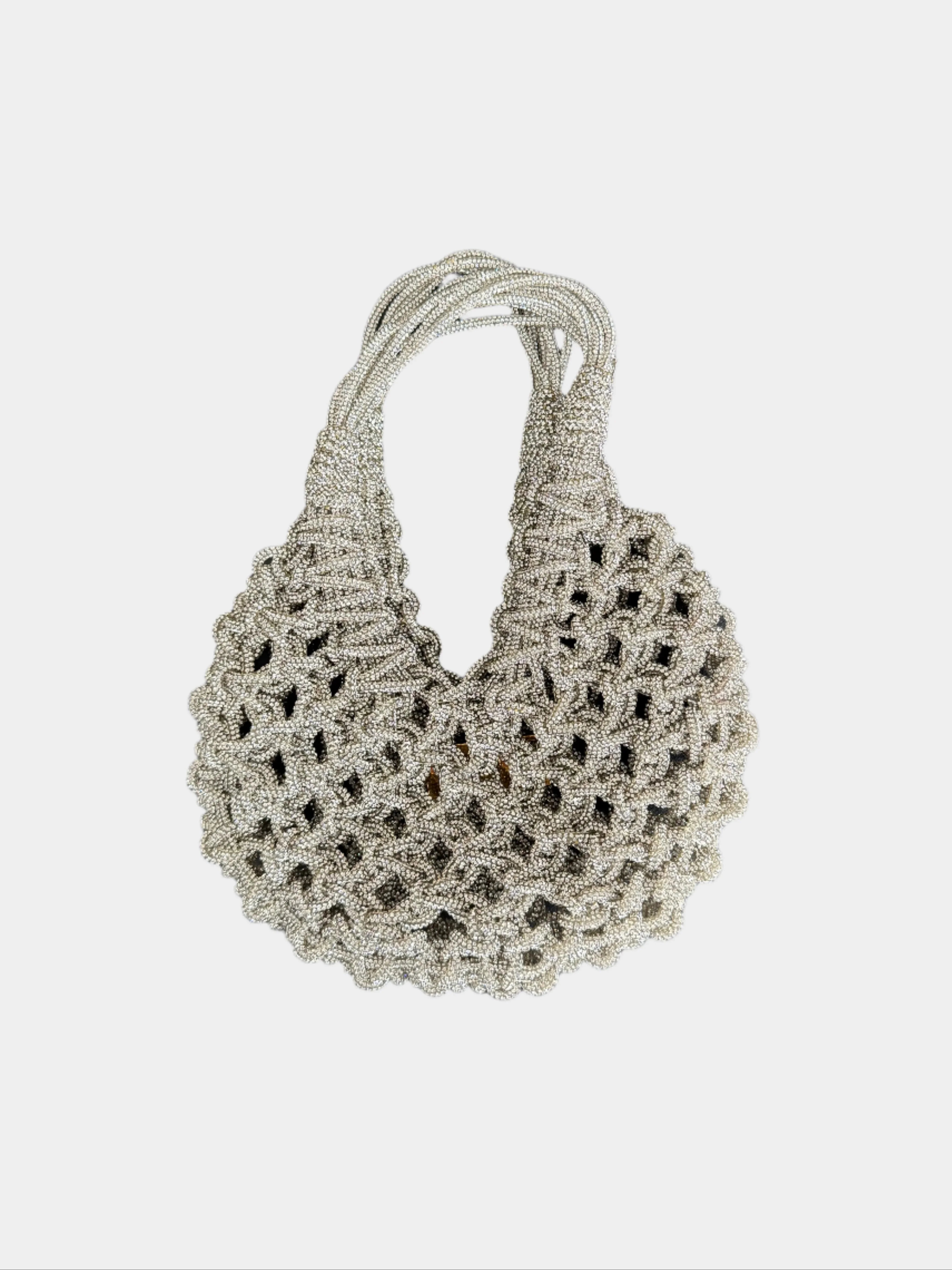 Borsa Hibourama Silver Diamond vista frontale con manici intrecciati