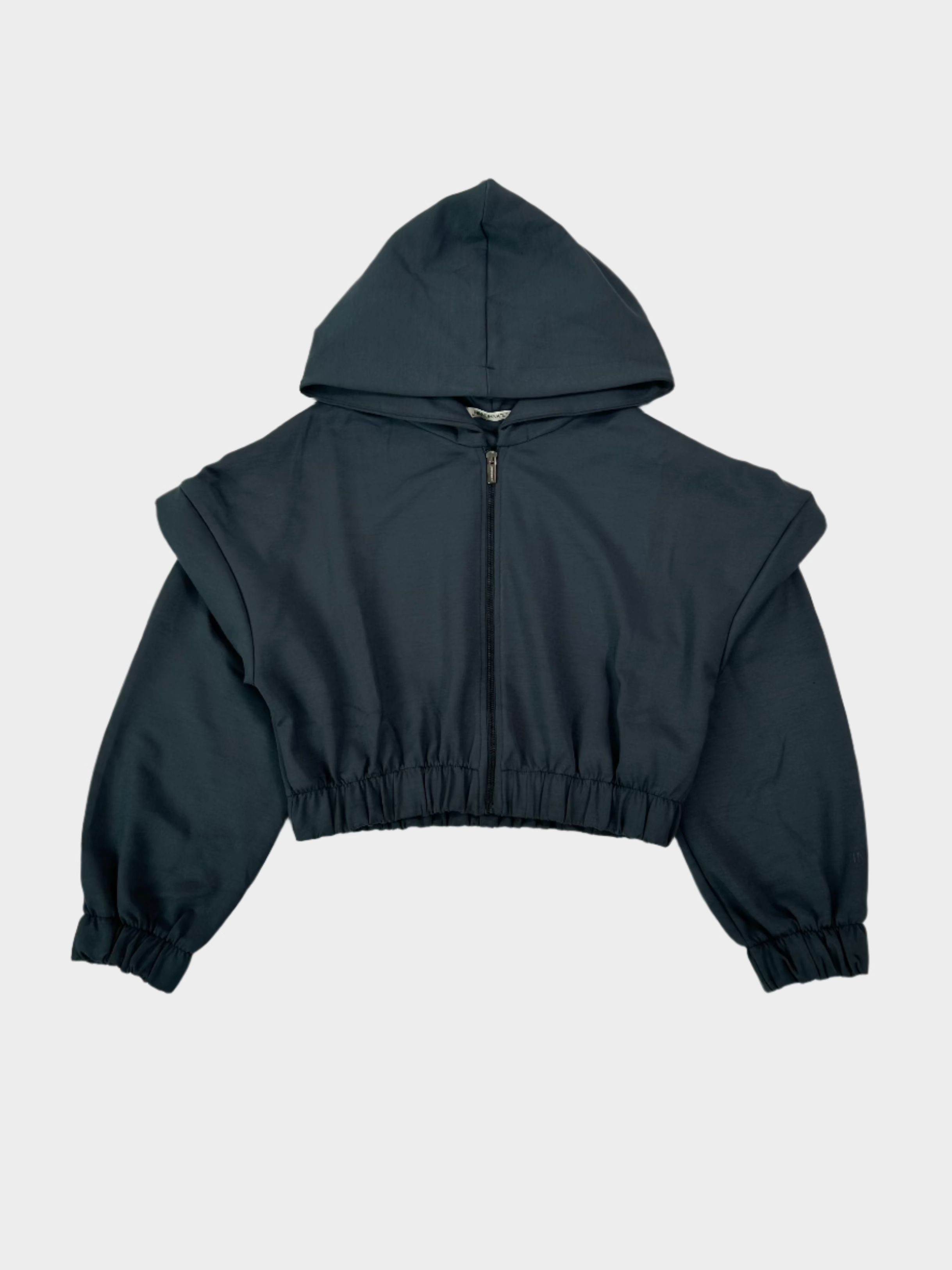 Vista frontale della felpa Hinnominate grigia con cappuccio e zip