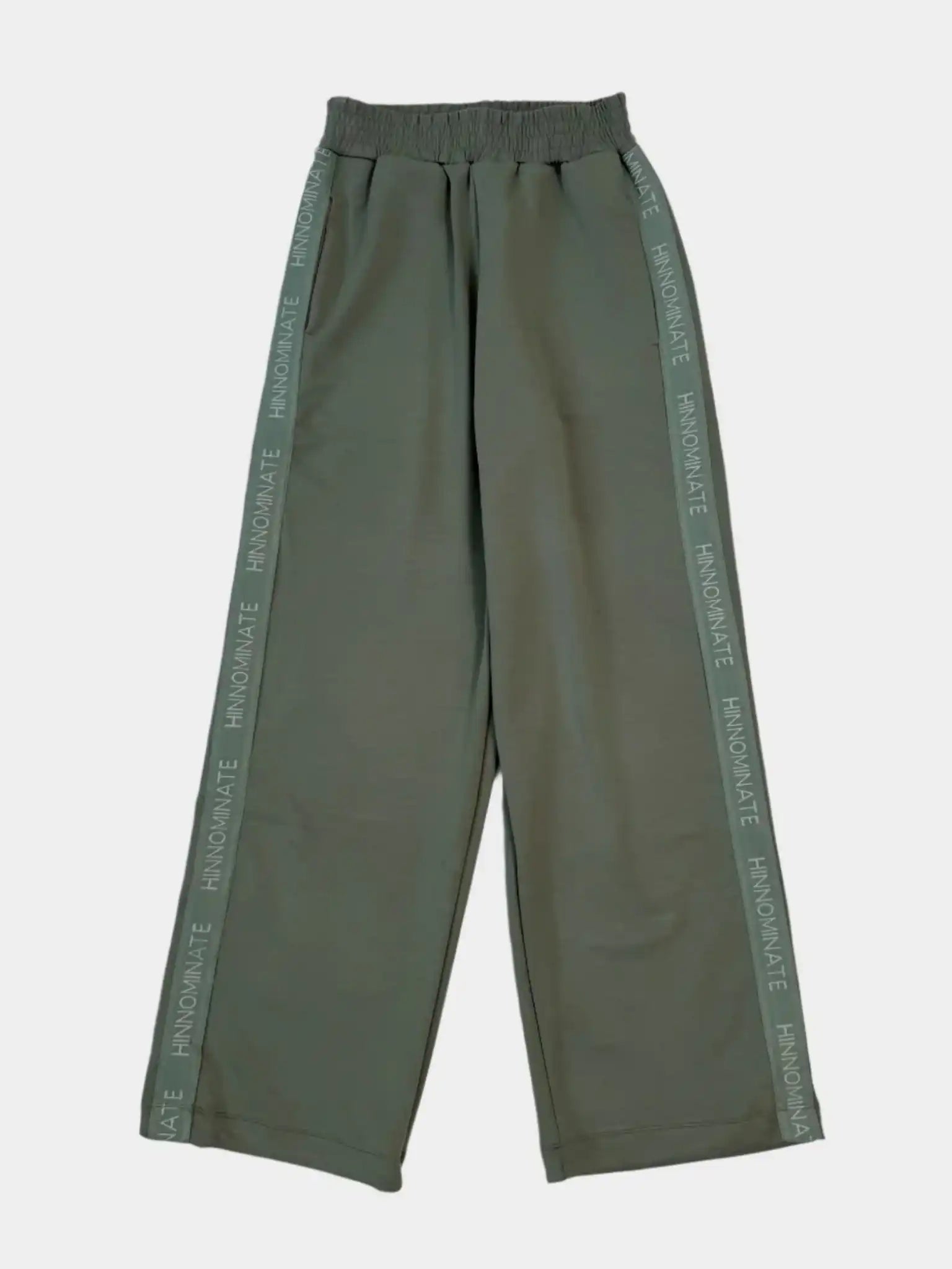 Vista frontale del pantalone salvia Hinnominate in modal over con banda logata