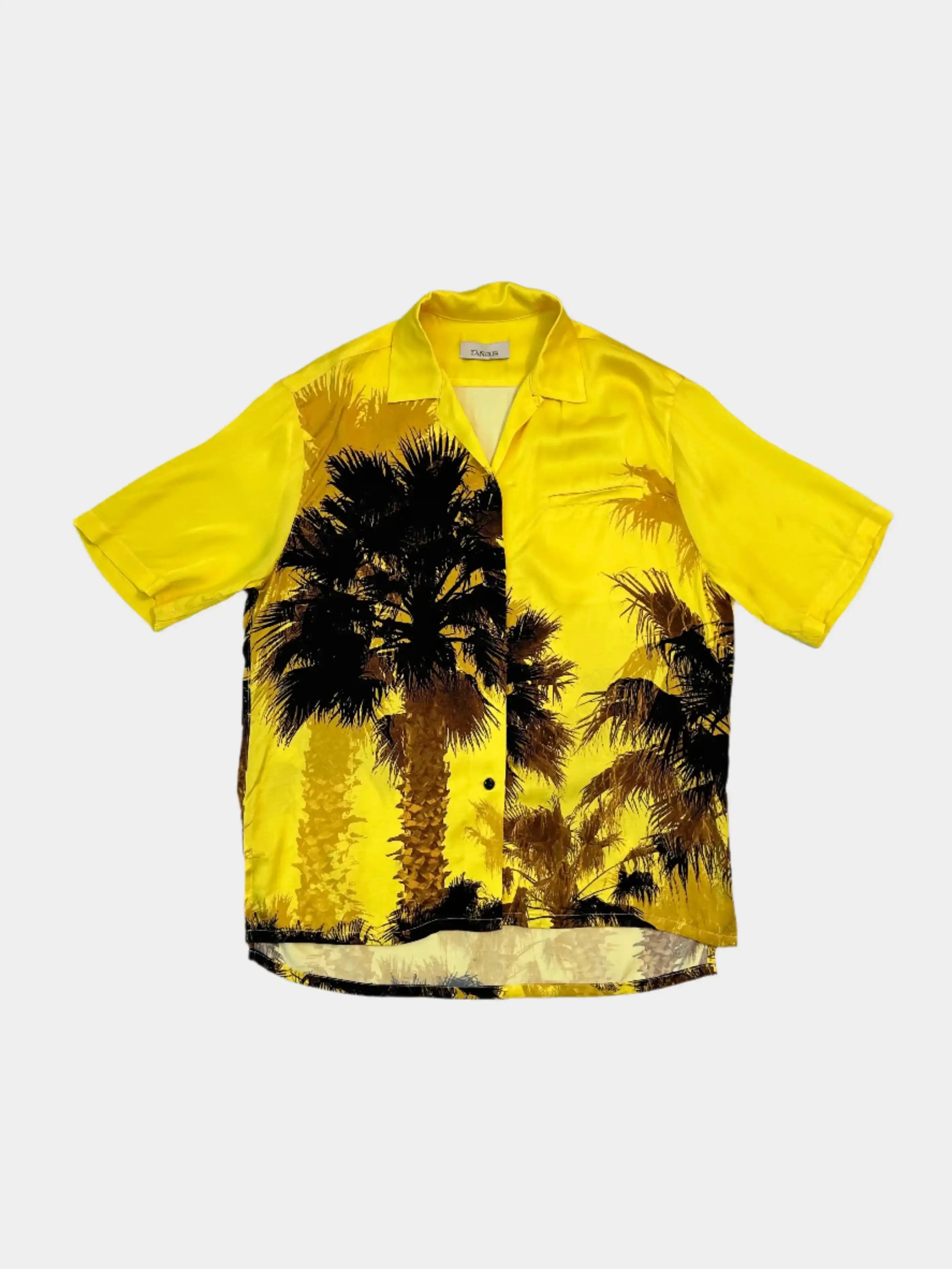 Laneus, camicia palme, camicia tropicale, camicia gialla viscosa, camicia estiva uomo, camicia vacanza