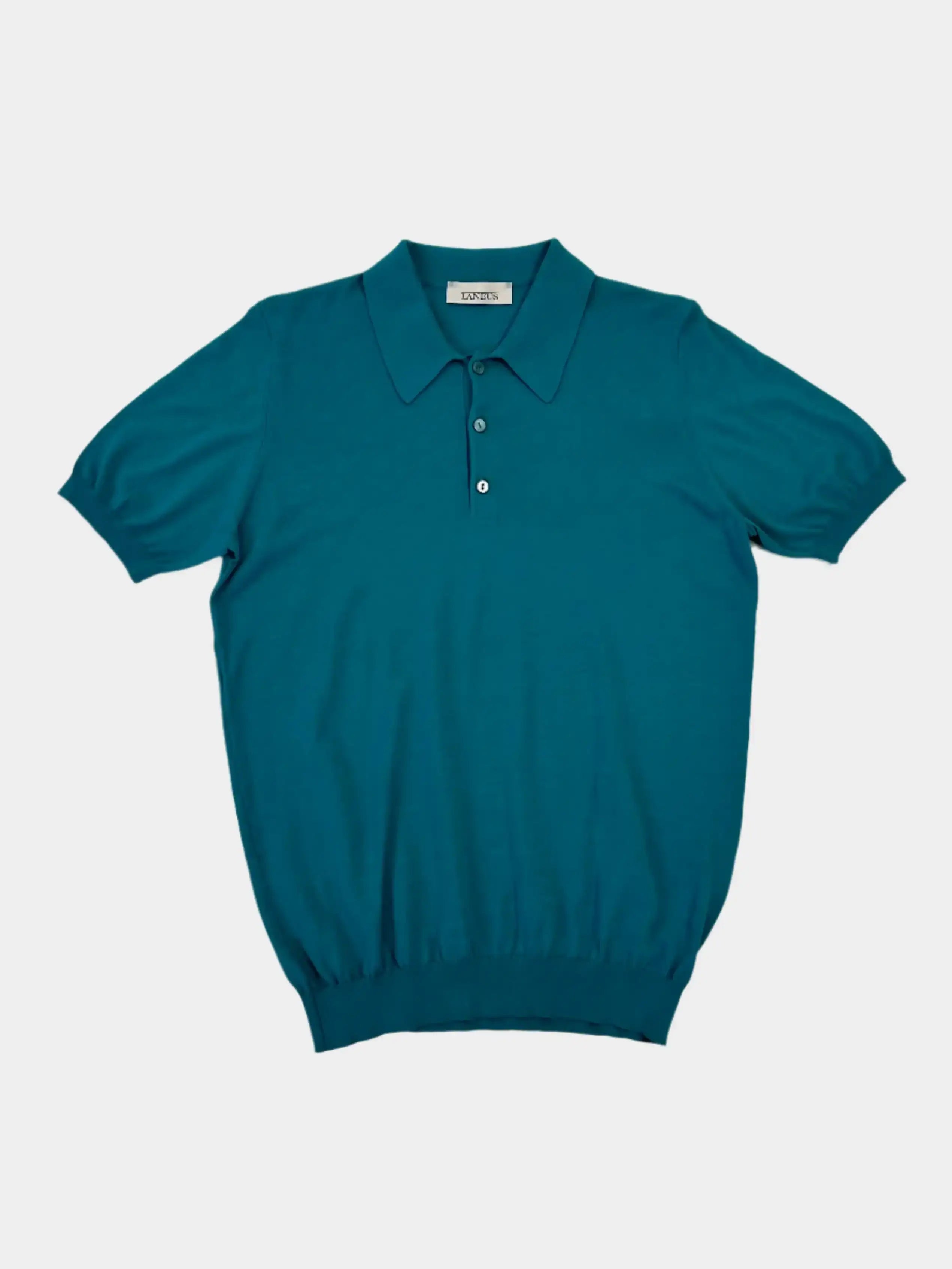polo Laneus, polo verde cotone seta, maglia con bottoni Laneus, polo estiva uomo, polo elegante casual