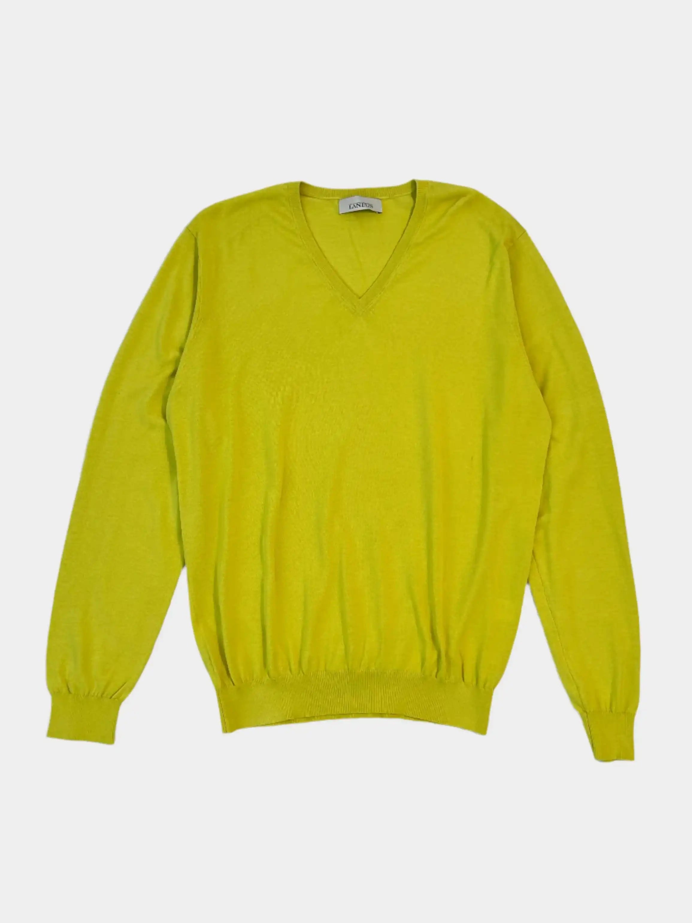 maglione Laneus D2611, maglione giallo cotone seta, maglione scollo a V Laneus, maglione primavera Laneus