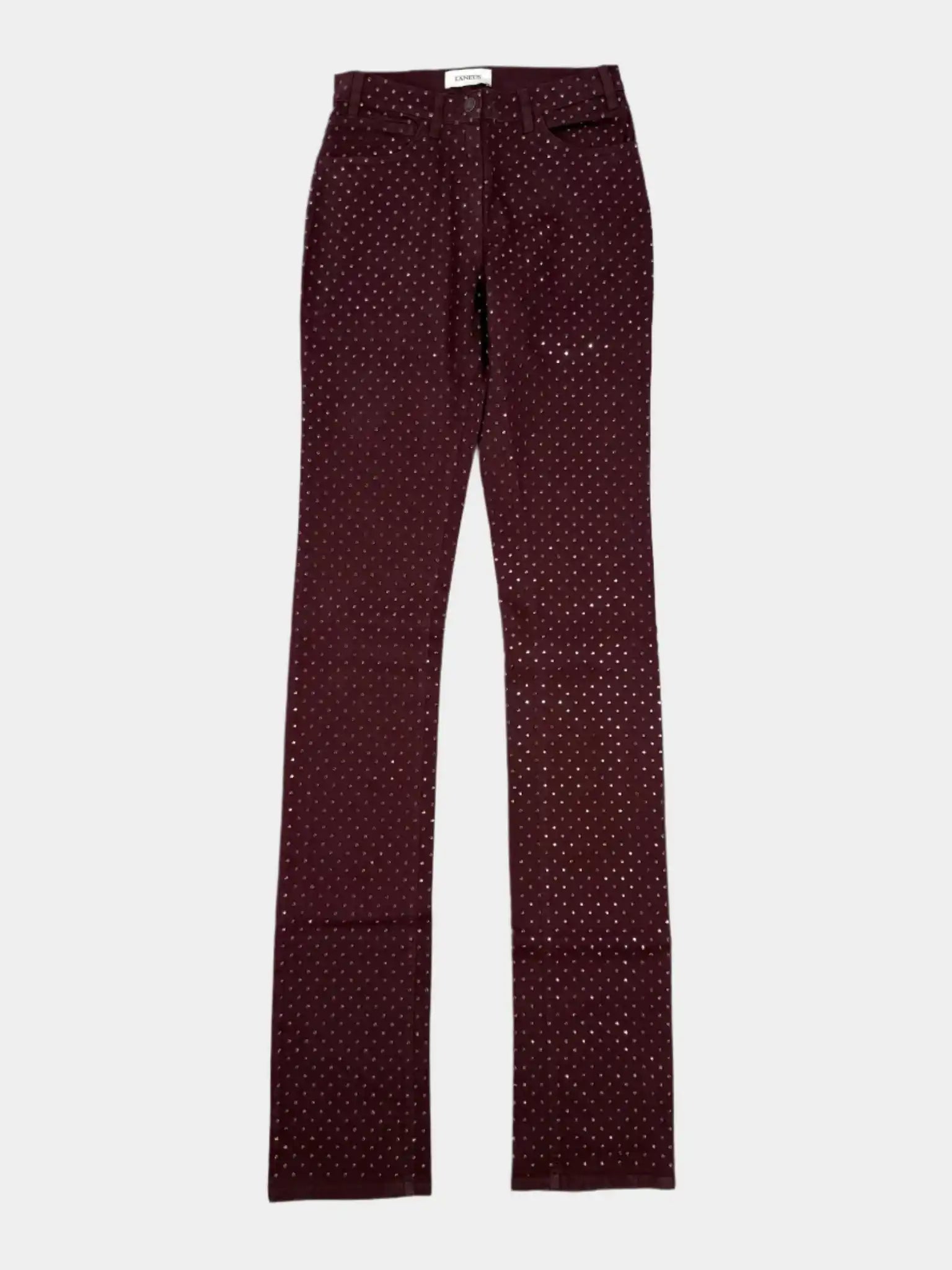 Pantaloni Laneus bordeaux in denim con borchie - vista frontale
