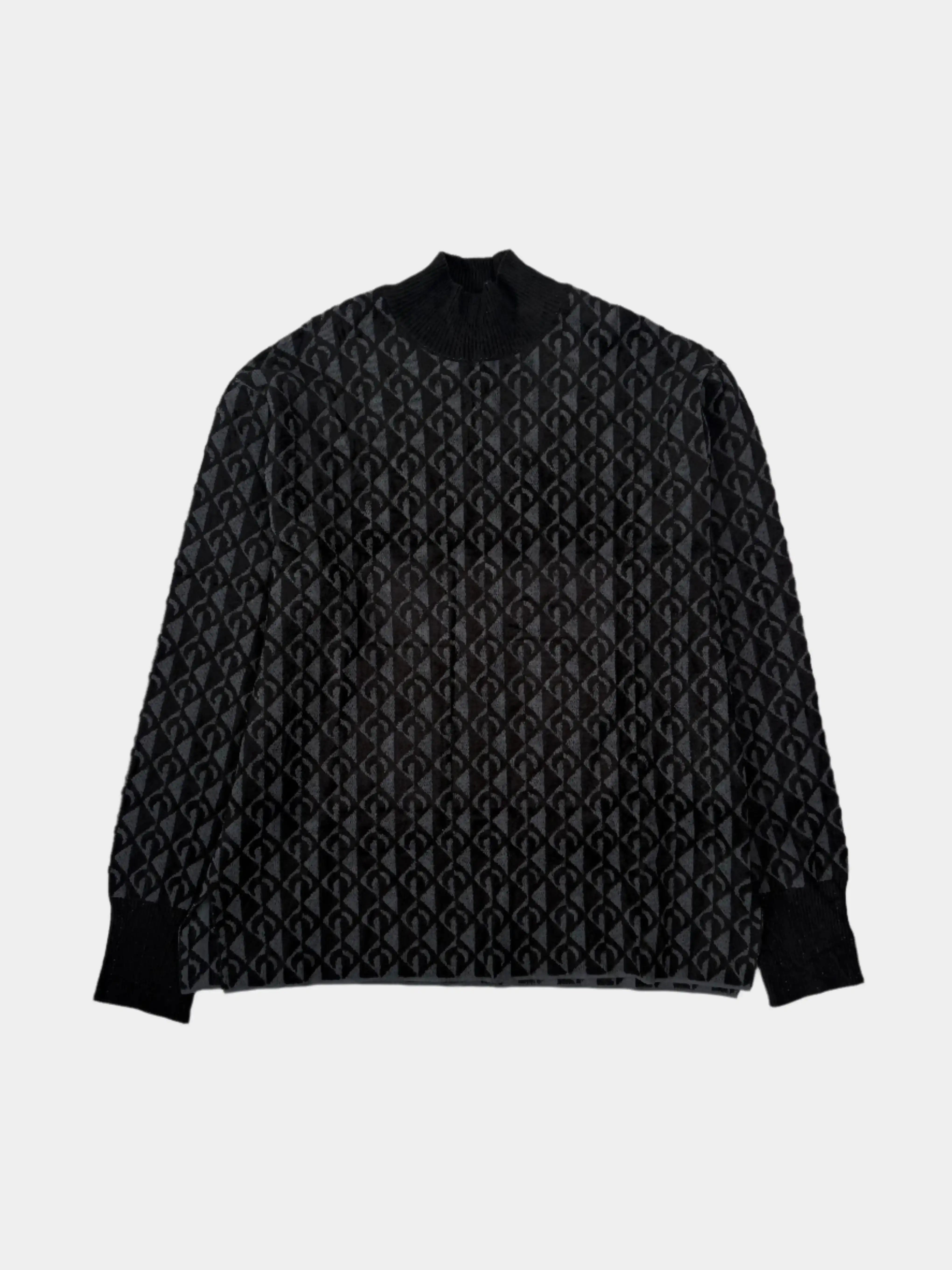maglione Marine Serre, viscosa, maglia monogram, maglione nero uomo, maglia a collo alto, moda sostenibile