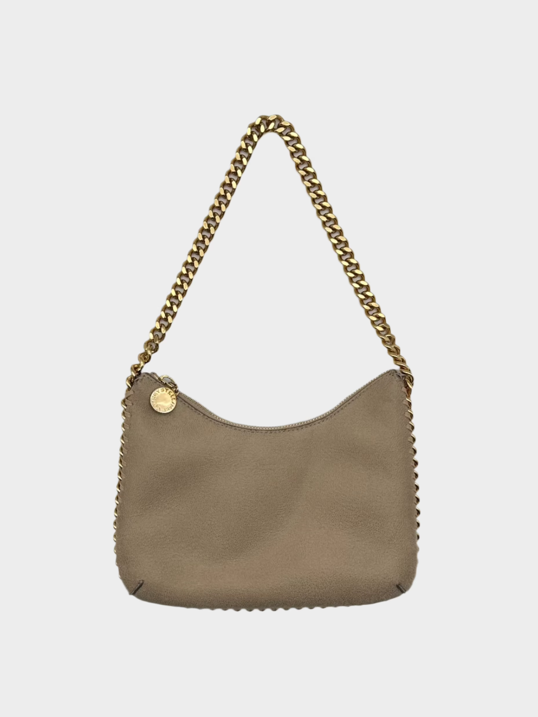 mini borsa spalla beige, borsa shaggy deer, borsa catena oro, Stella McCartney vegana, borsa piccola donna