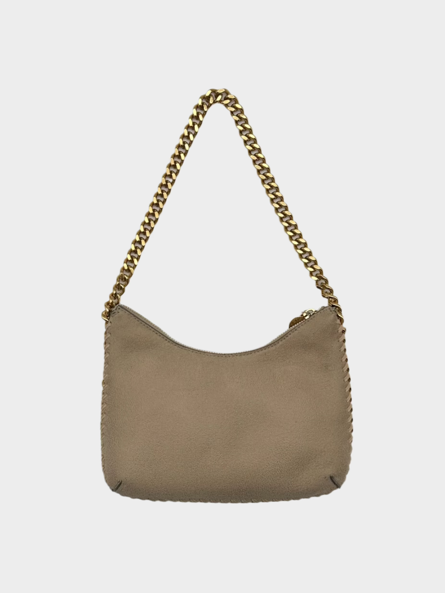 Mini Borsa A Spalla Beige In Shaggy Deer Con Zip E Catena Oro