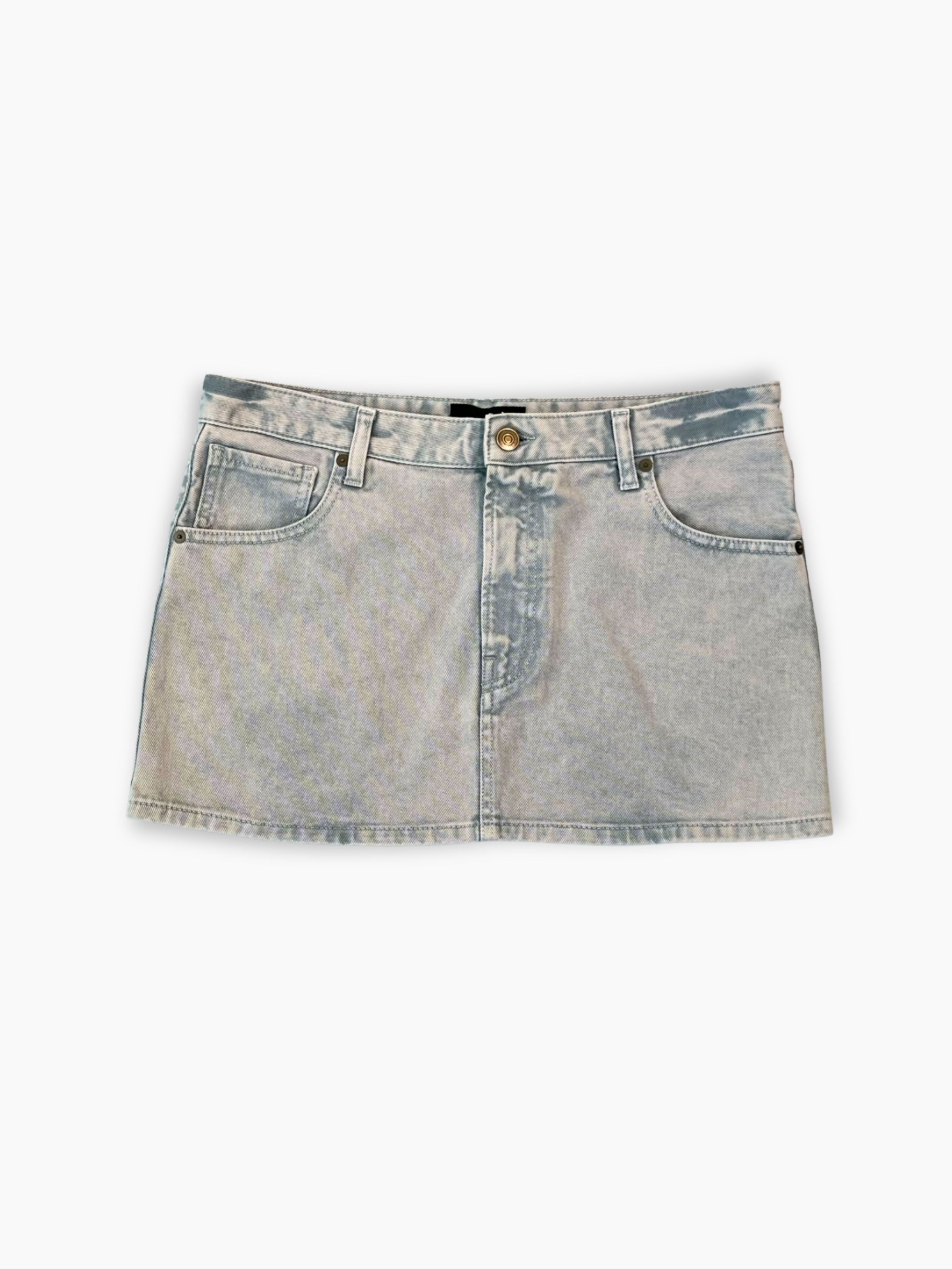 Minigonna Alanui in denim grigio delavato vista frontale