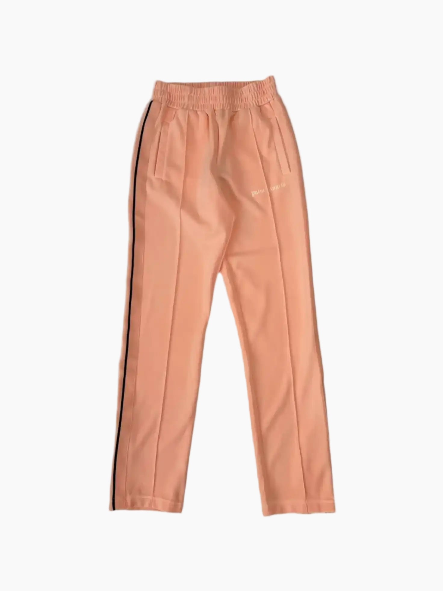 Vista frontale dei pantaloni Palm Angels verde fluo con bande nere
