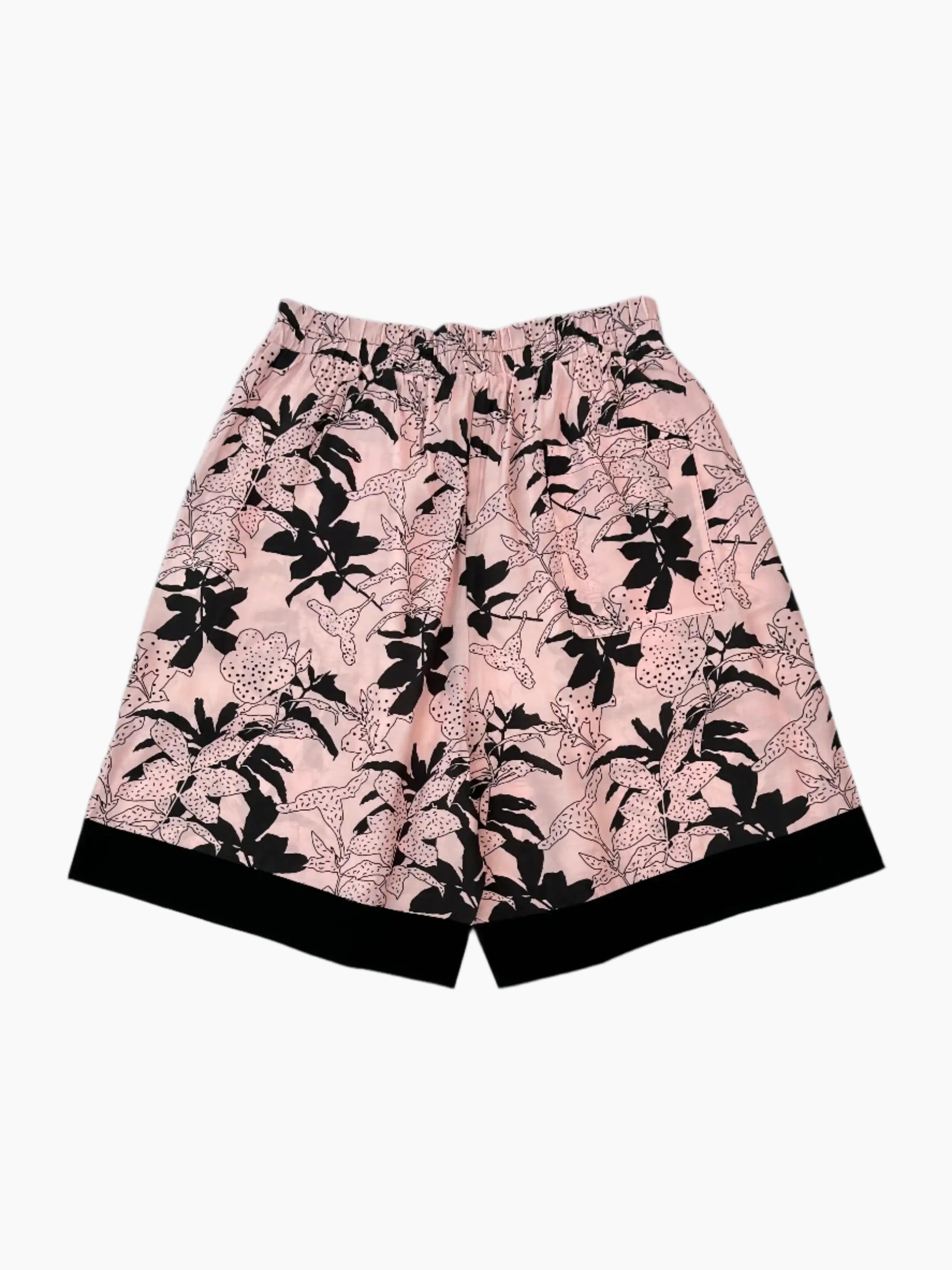 Floral Shorts with Elastic Waist and Contrasting Hem