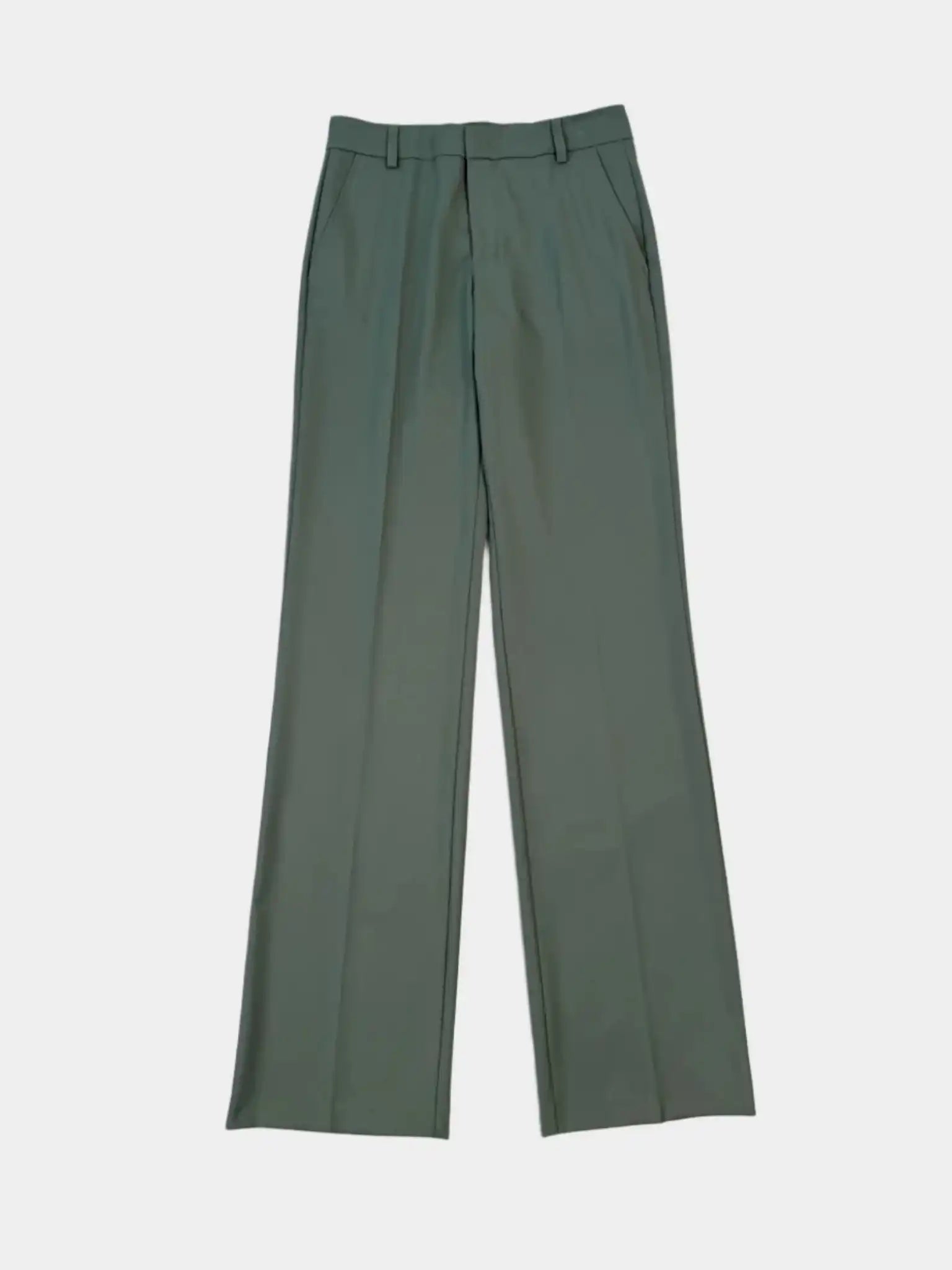 Pantalone dritto Hinnominate salvia con etichetta sul retro visto frontale