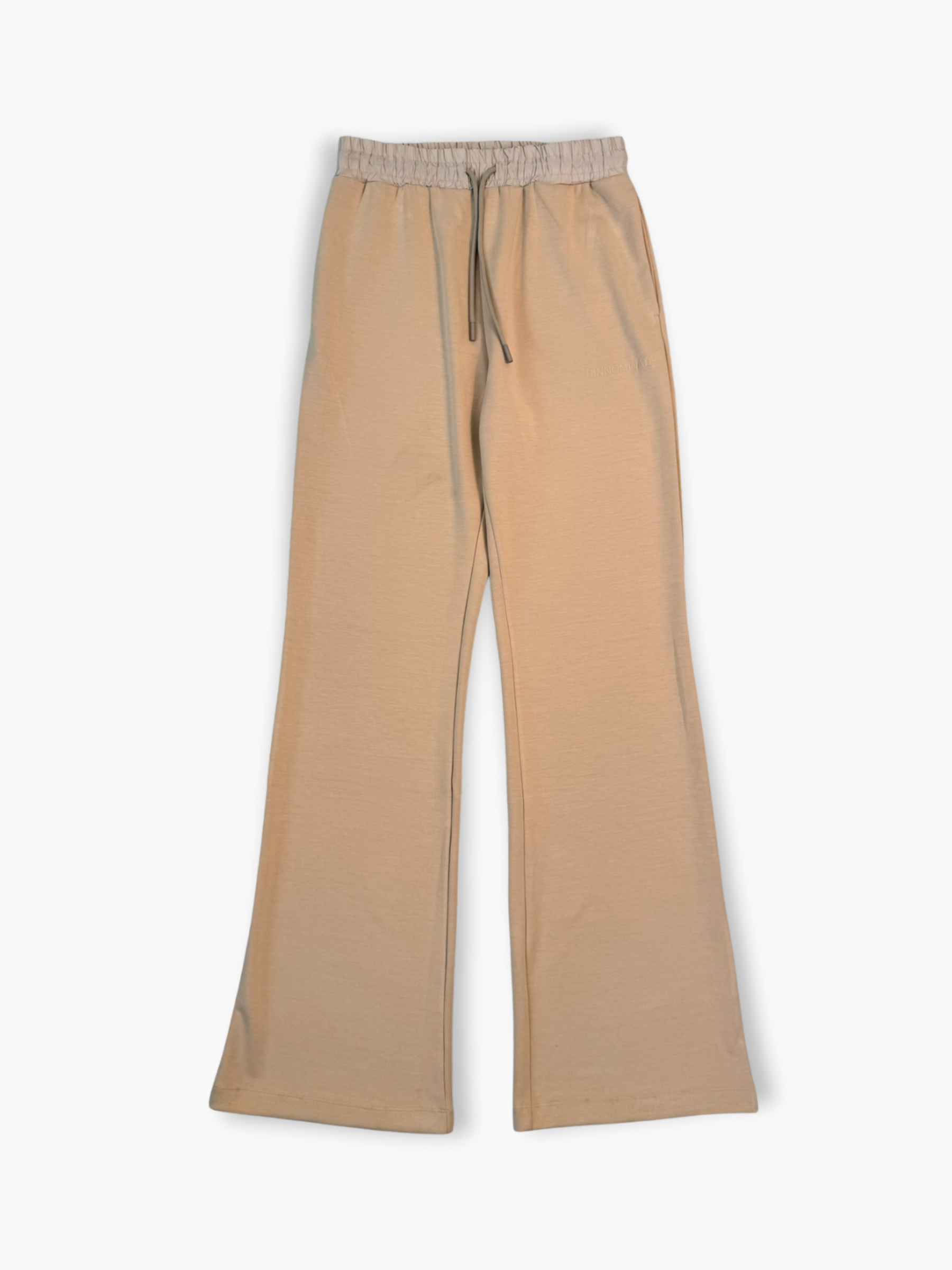 Pantaloni beige Hinnominate a gamba larga con vita elasticizzata vista frontale