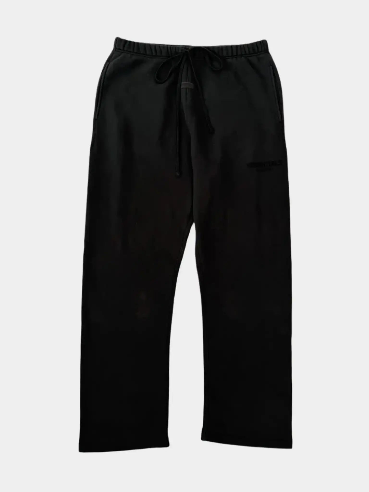 pantaloni Essentials in felpa nera vista frontale con coulisse