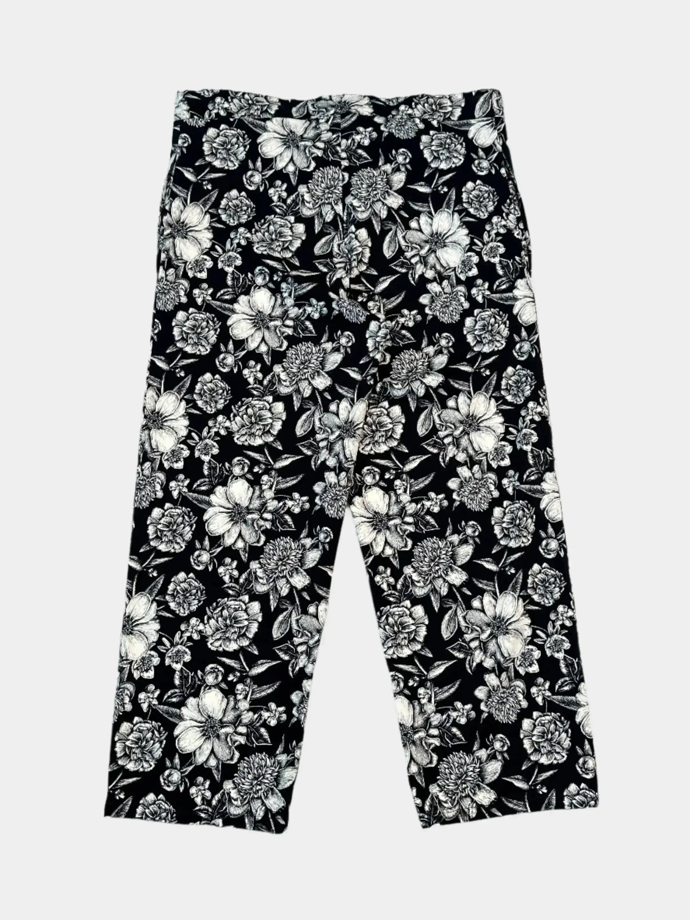 Pantaloni Floreali Bianchi E Neri In Cotone Elastico