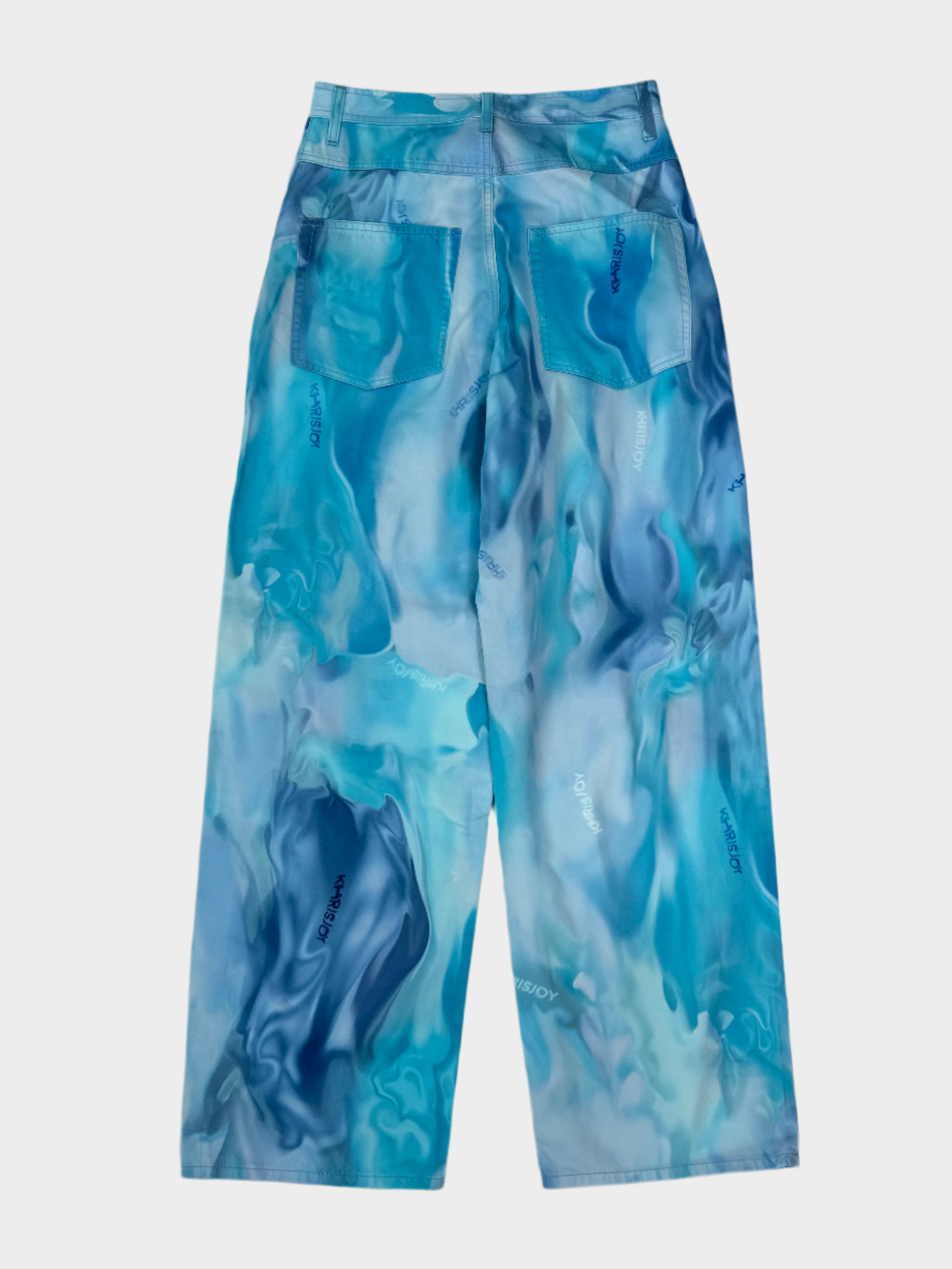 Blue Trousers With Water Effect Print And Five Pockets