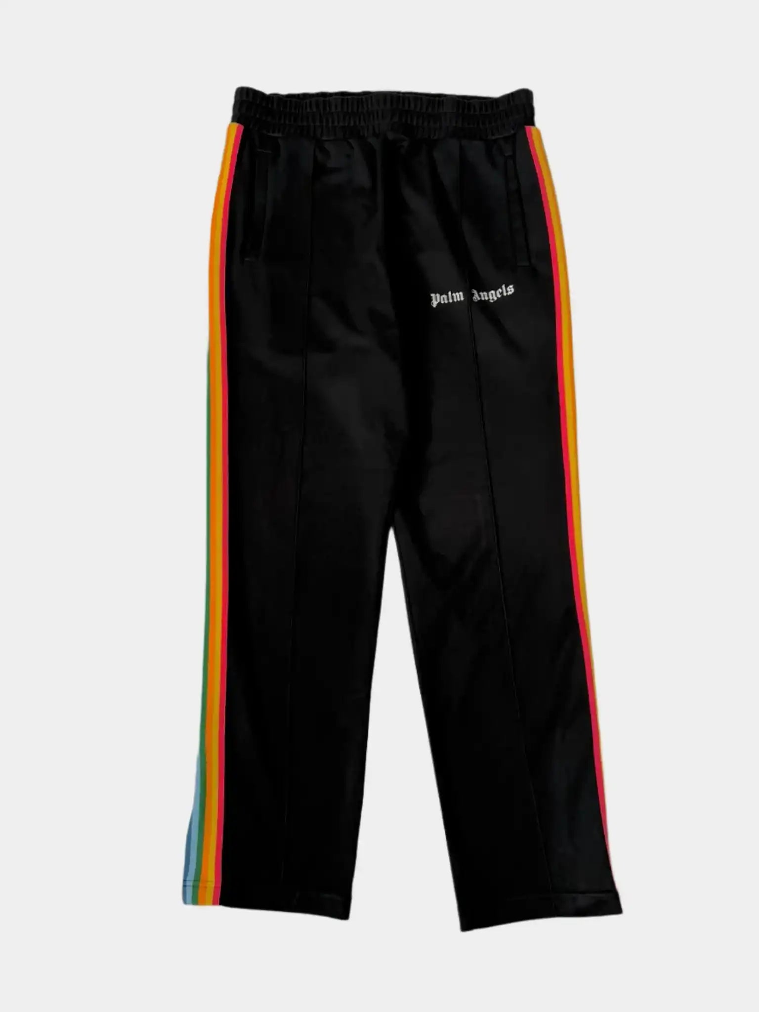 Pantaloni tuta Palm Angels con bande arcobaleno e scritta su gamba sinistra