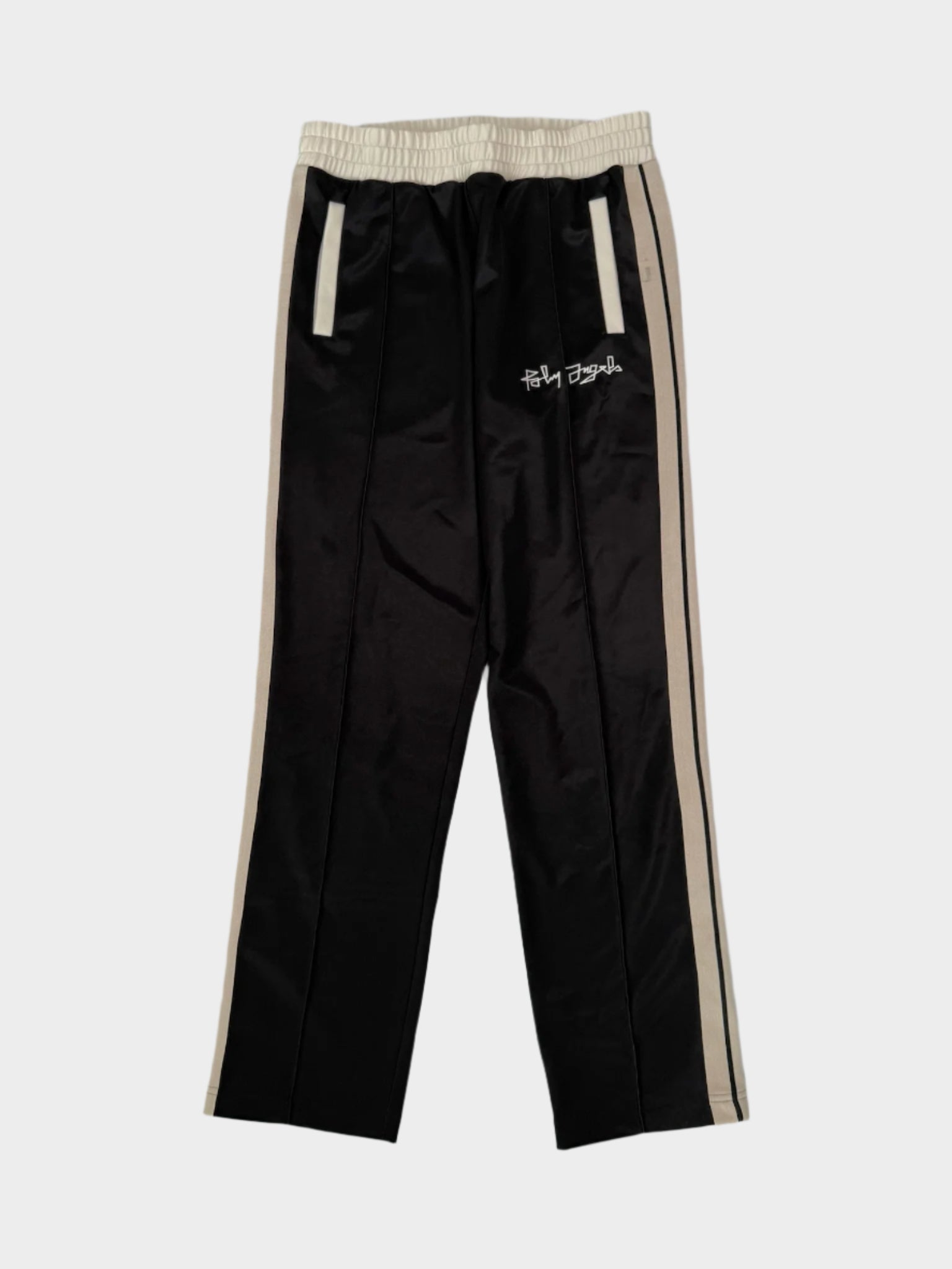 Pantaloni Palm Angels neri con bande beige vista frontale