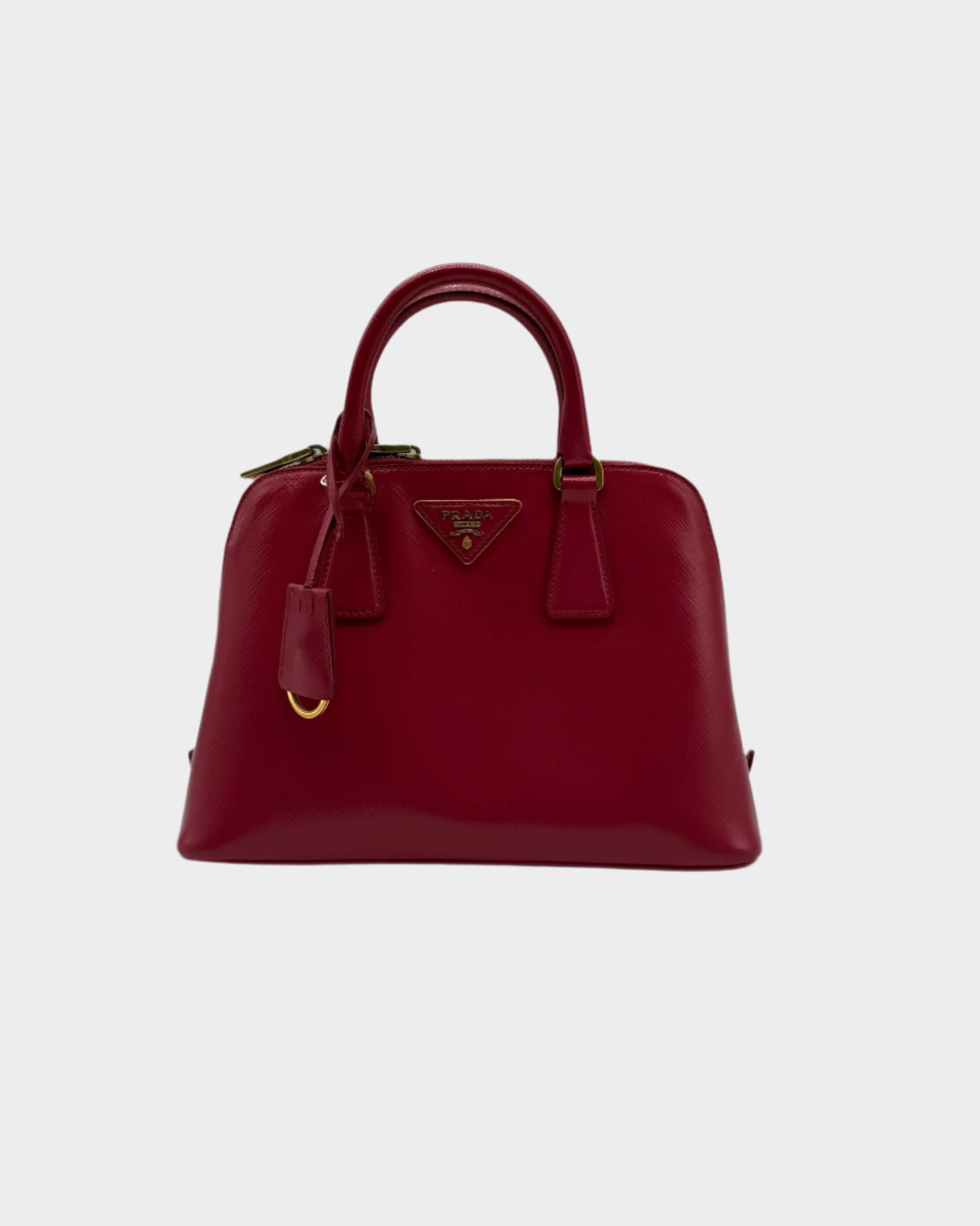 Borsa Prada in pelle saffiano rosso lampone vista frontale